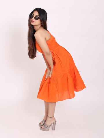 Pumpkin Orange Knee Length Dress