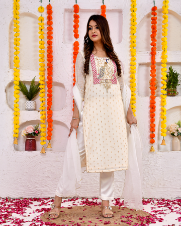 Pearl Gold Chanderi Suit Set With Duppta