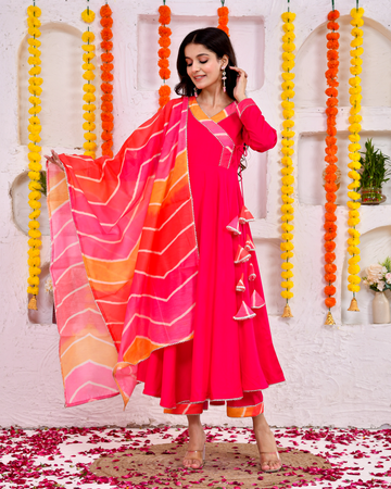Magenta Pink Suit Set With Duppta