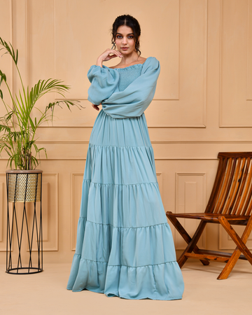 Powdwe Blue Long Tierd Dress