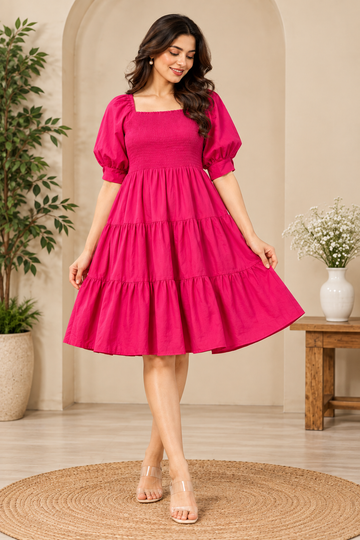 Hot Pink Flared Cotton Dress