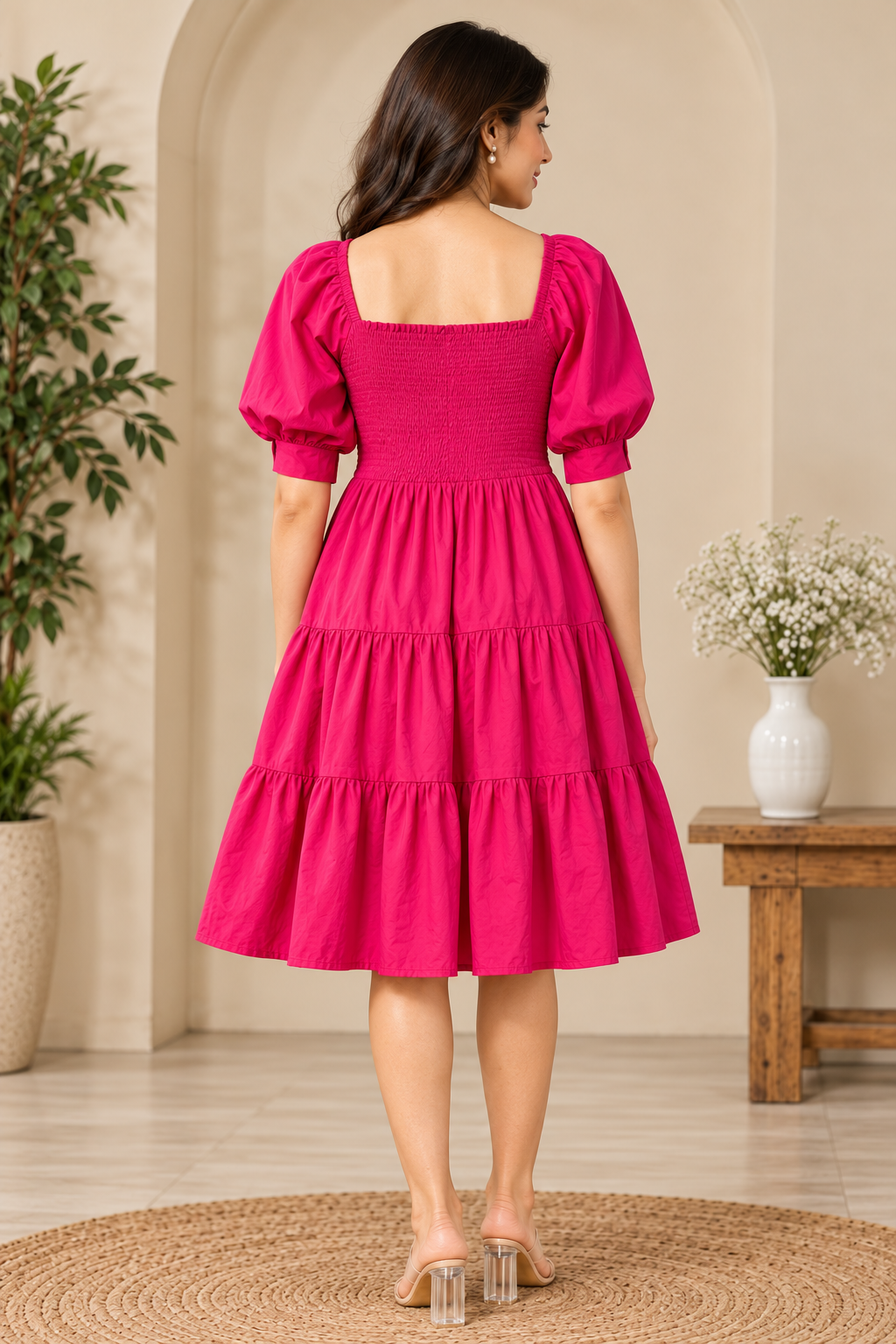 Hot Pink Flared Cotton Dress