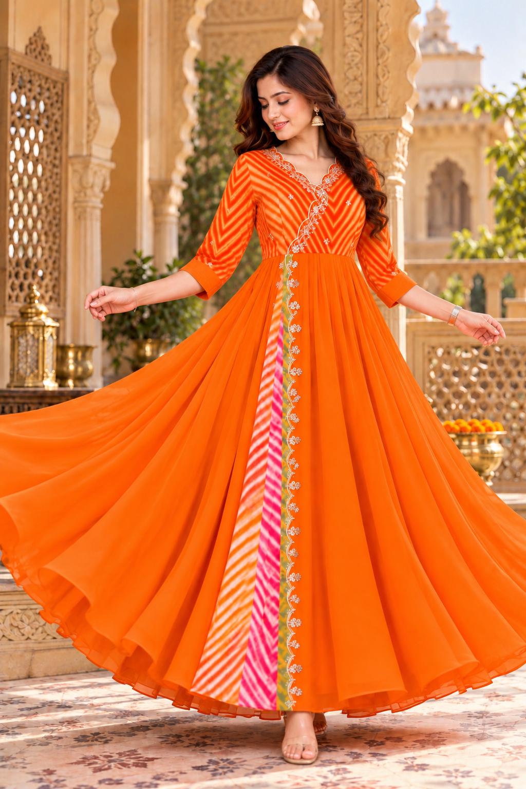 Rajwada Orange Anarkali Grown