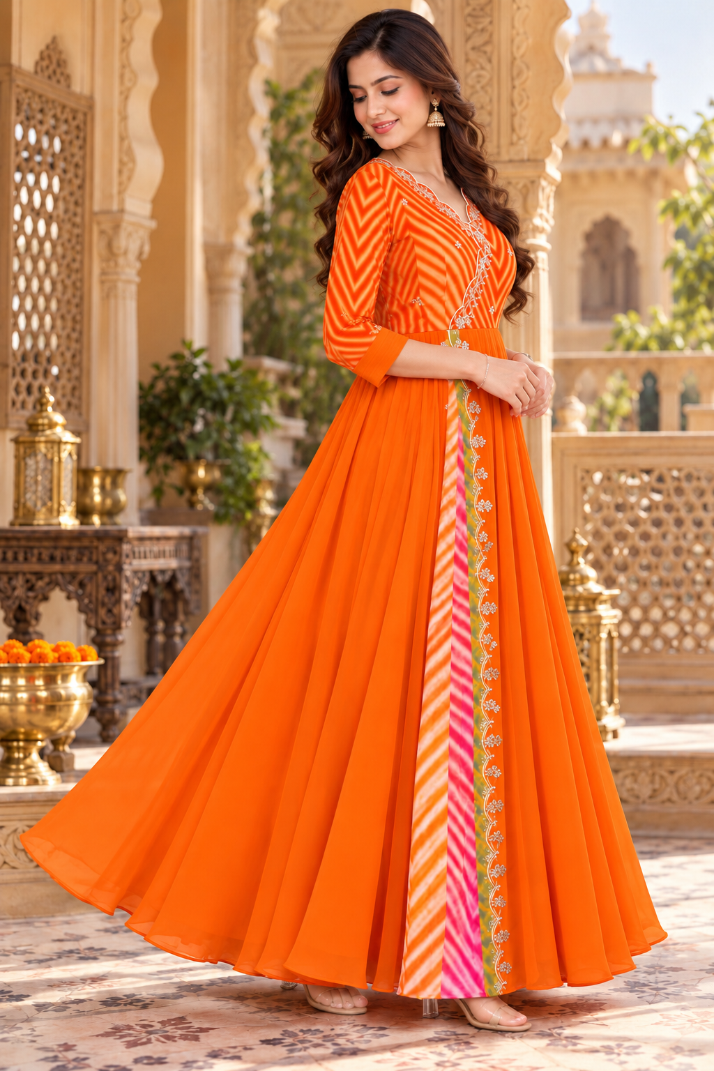 Rajwada Orange Anarkali Grown
