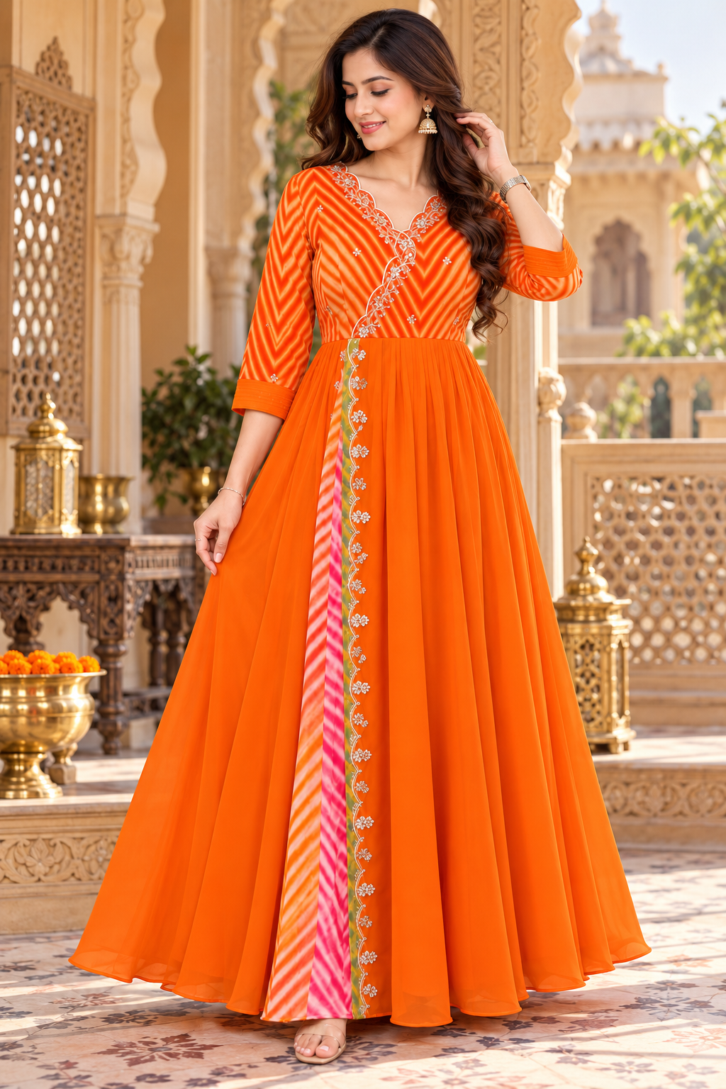Rajwada Orange Anarkali Grown