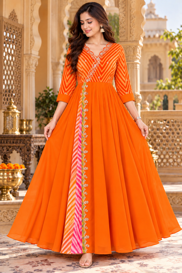 Rajwada Orange Anarkali Grown