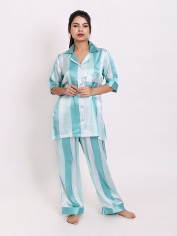 Bangal Blue Satin Night Suit