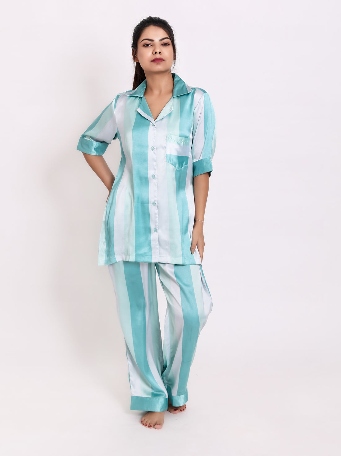 Bangal Blue Satin Night Suit