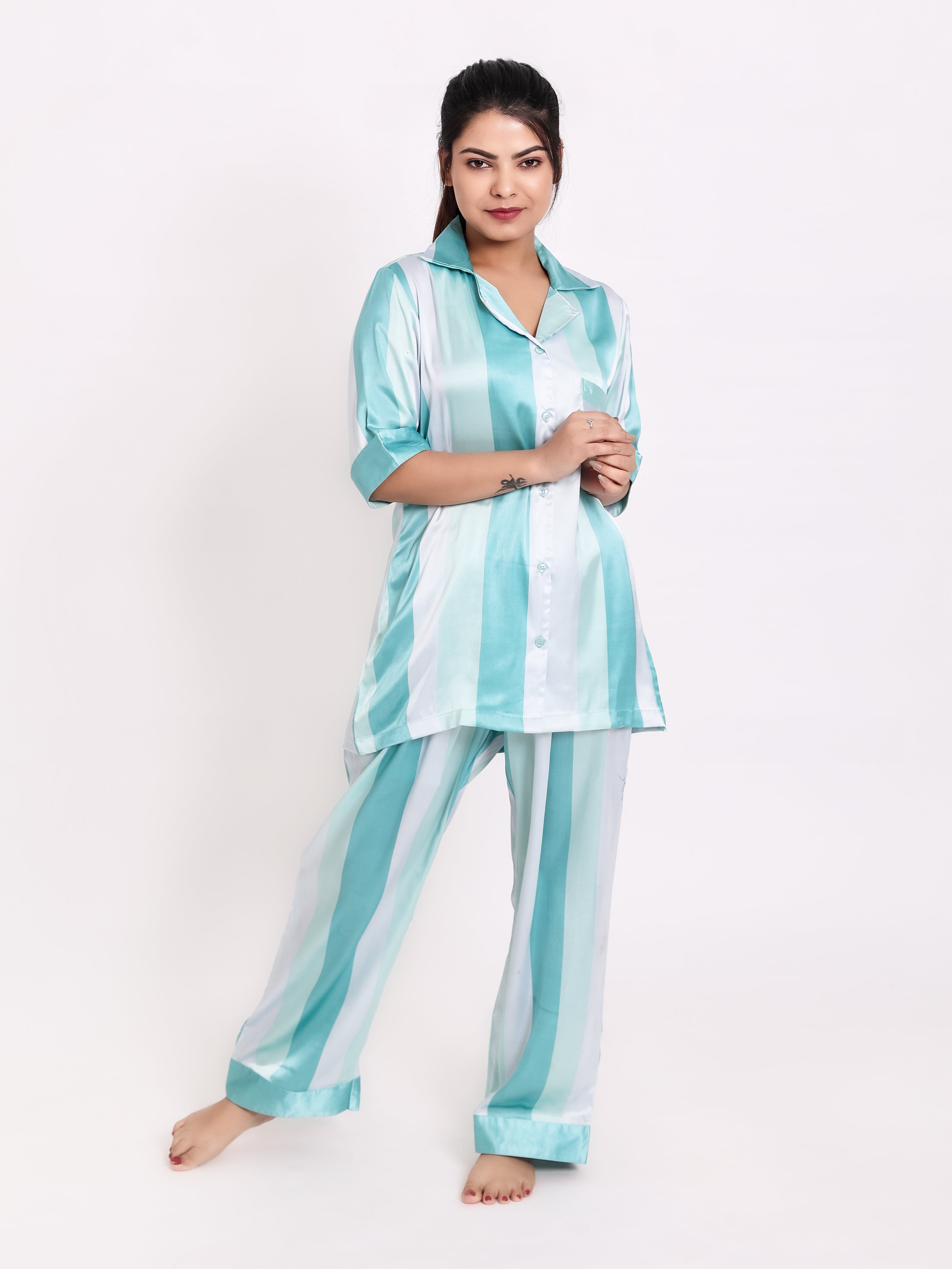 Bangal Blue Satin Night Suit