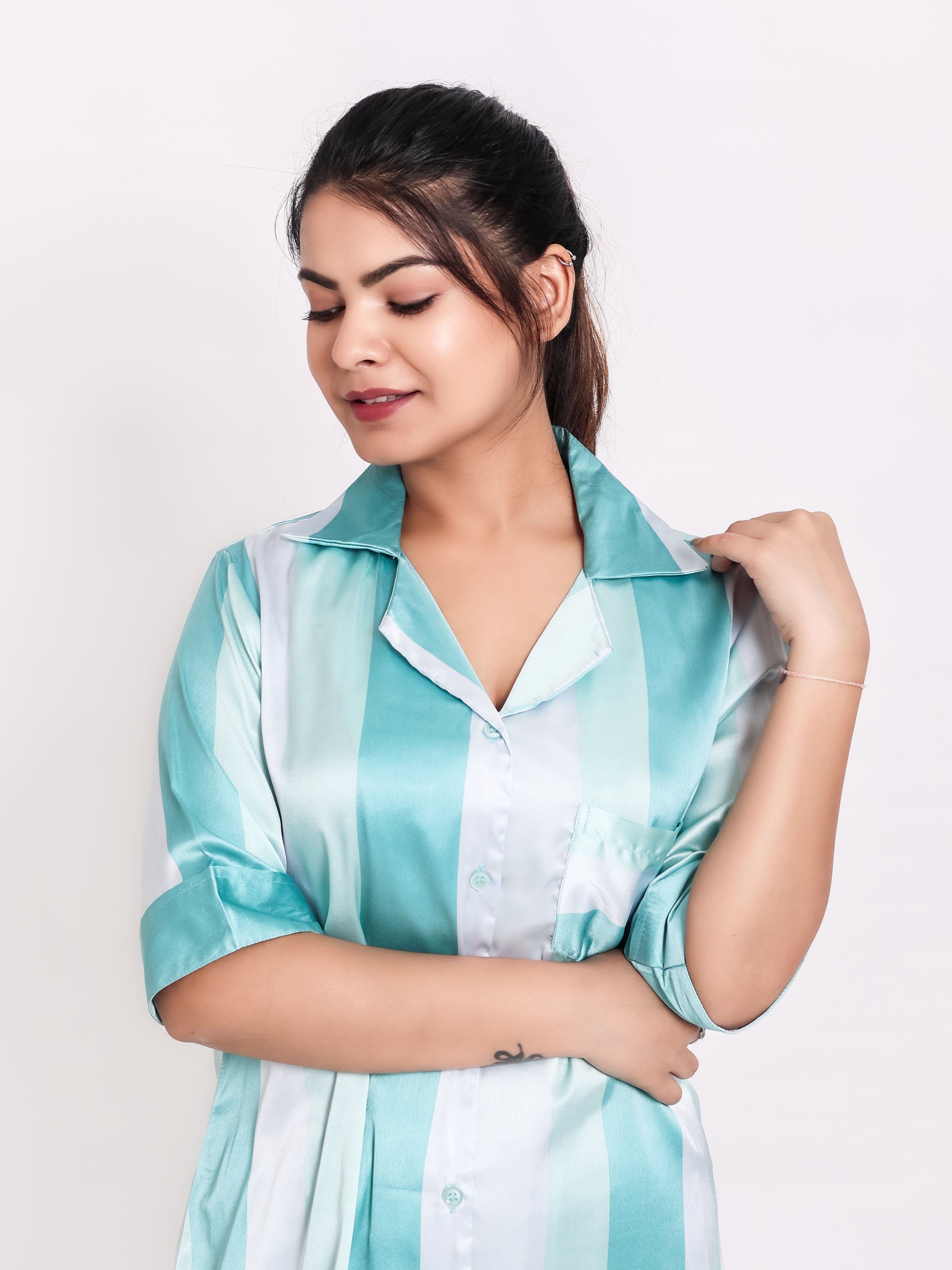 Bangal Blue Satin Night Suit