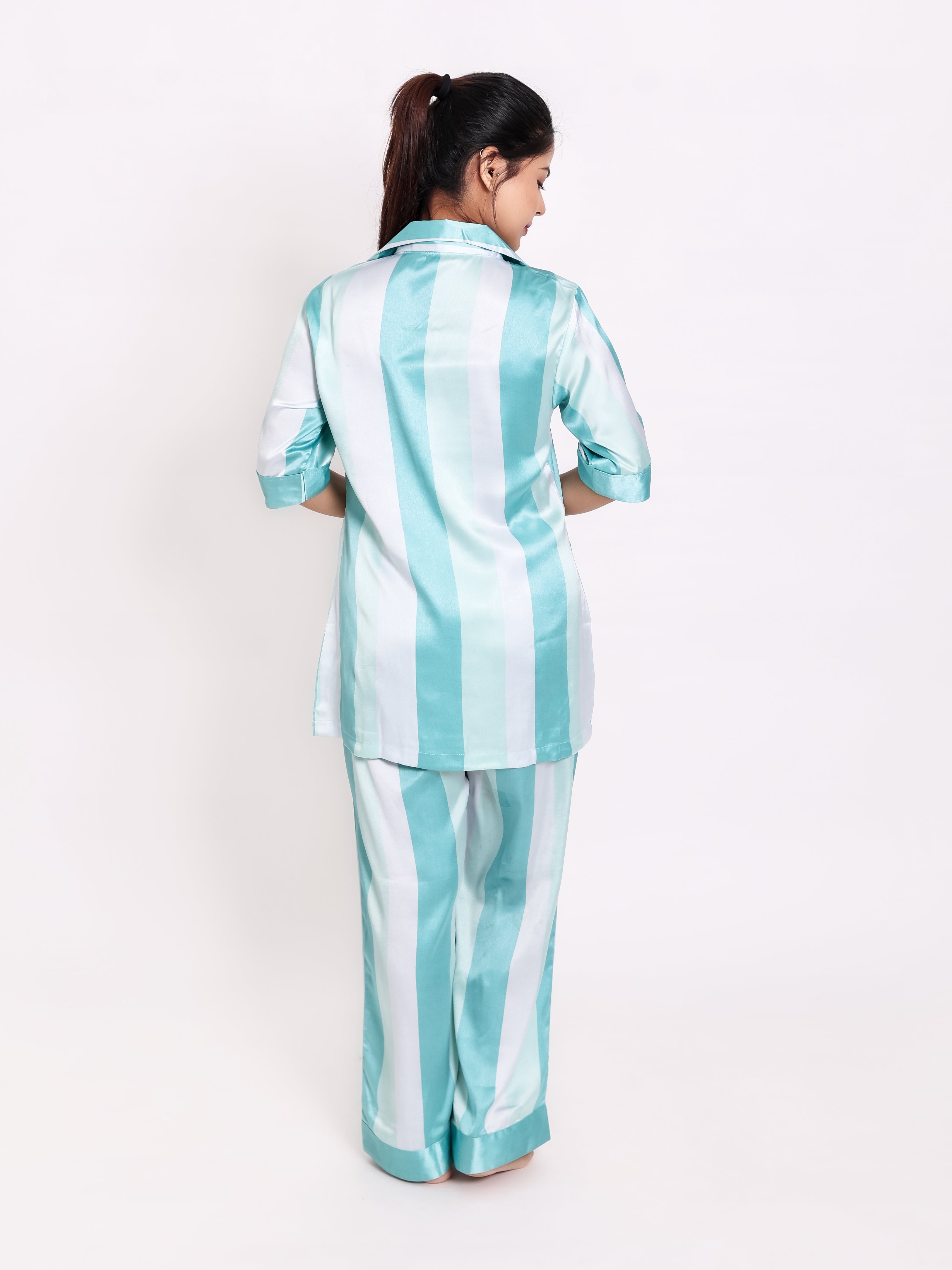 Bangal Blue Satin Night Suit