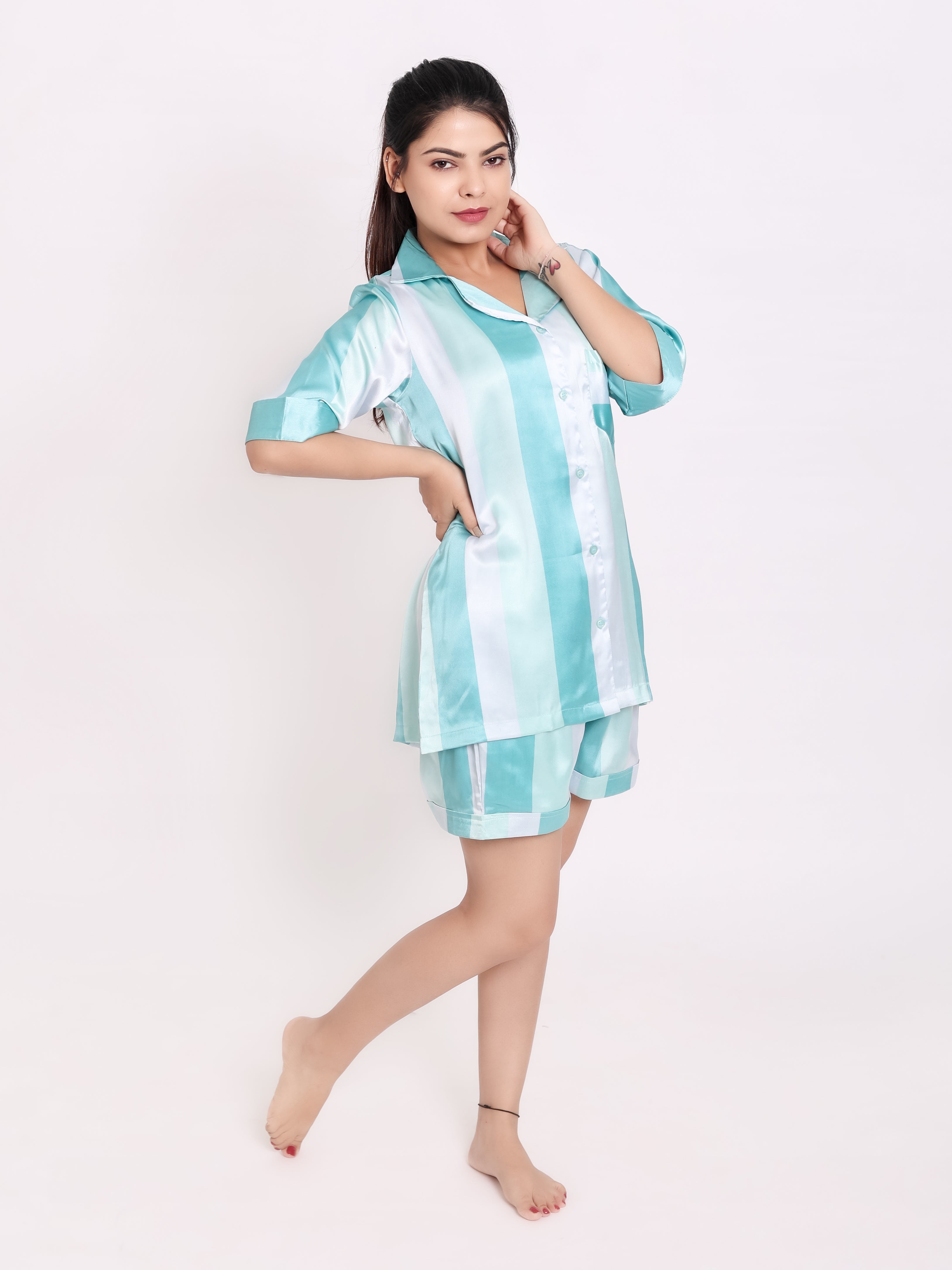 Bangal Blue Satin Short Set
