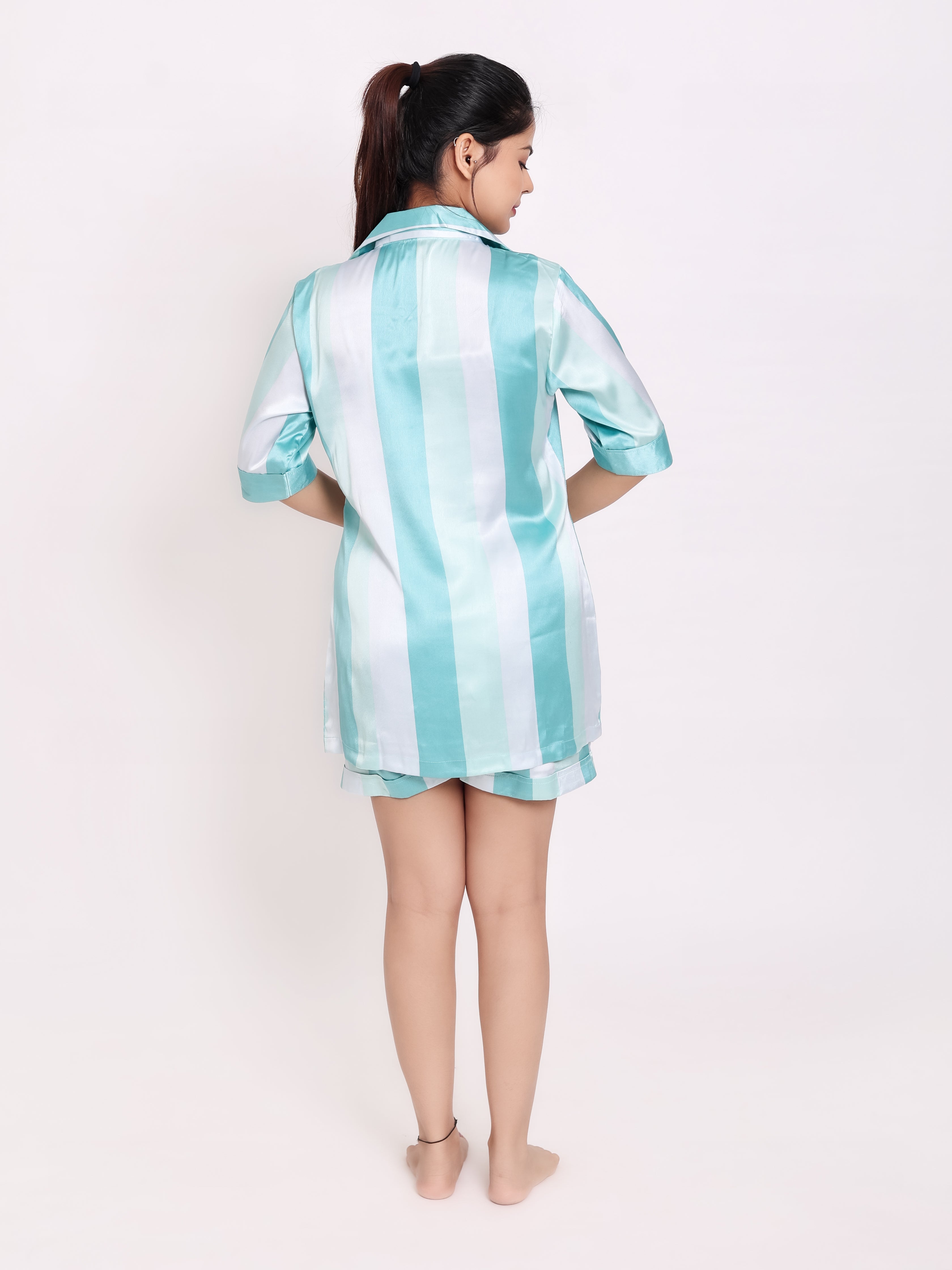 Bangal Blue Satin Short Set