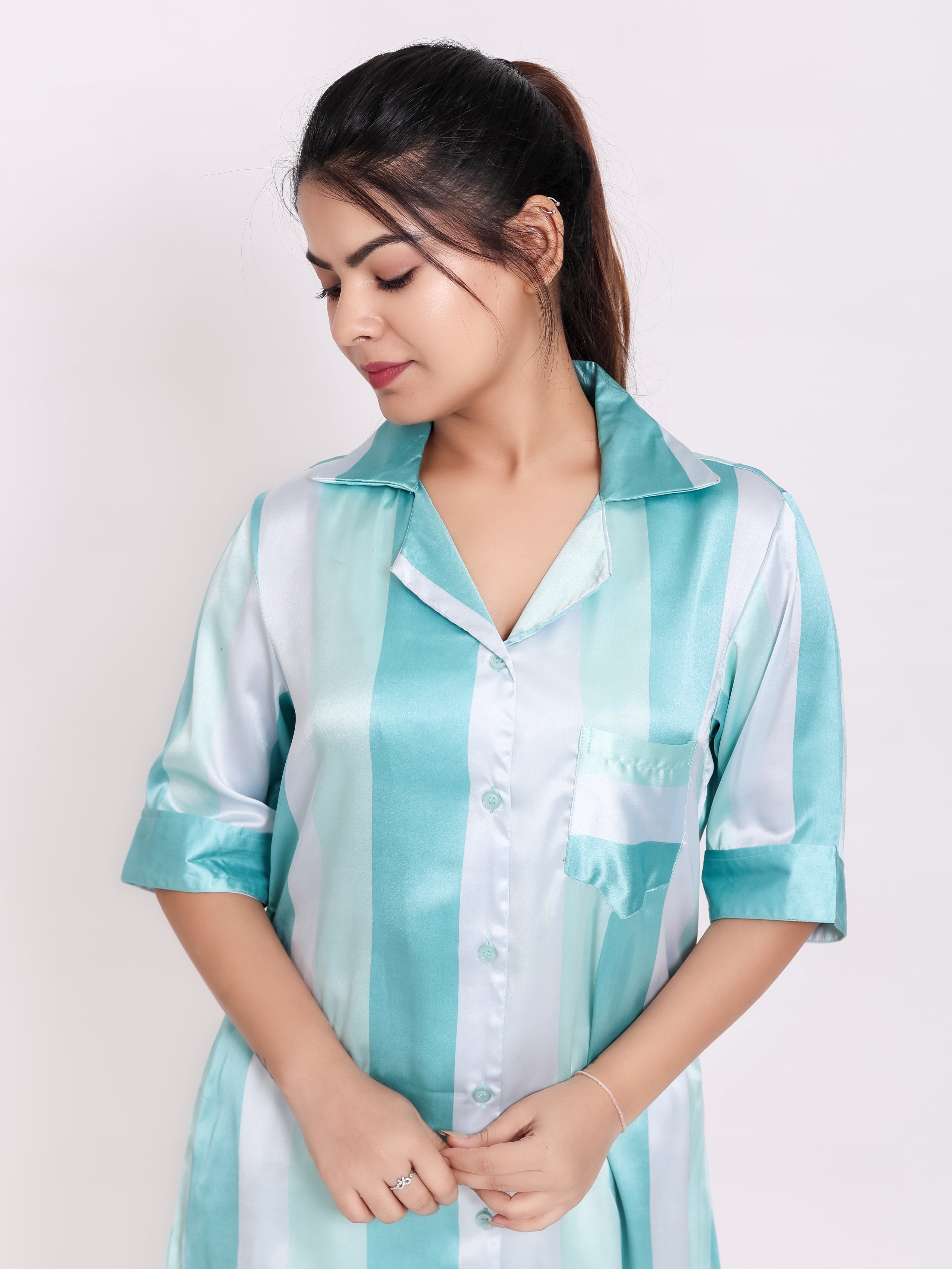 Bangal Blue Satin Short Set