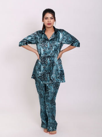 Space Green Satin Night Suit