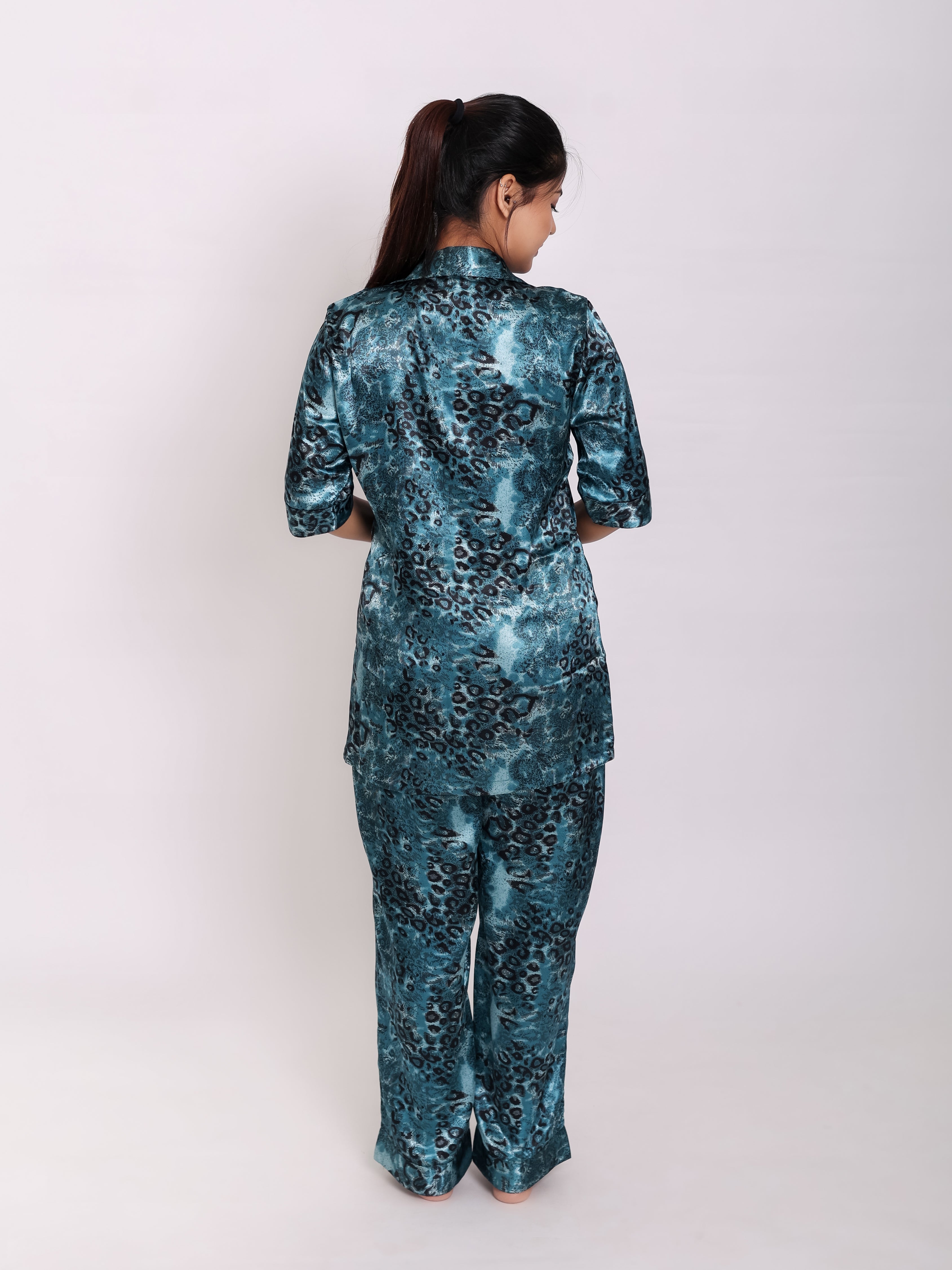 Space Green Satin Night Suit