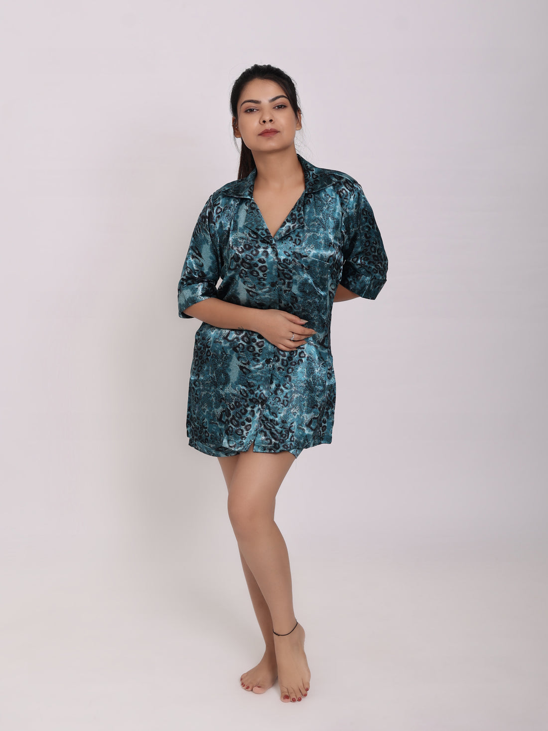 Space Green Satin Short Set