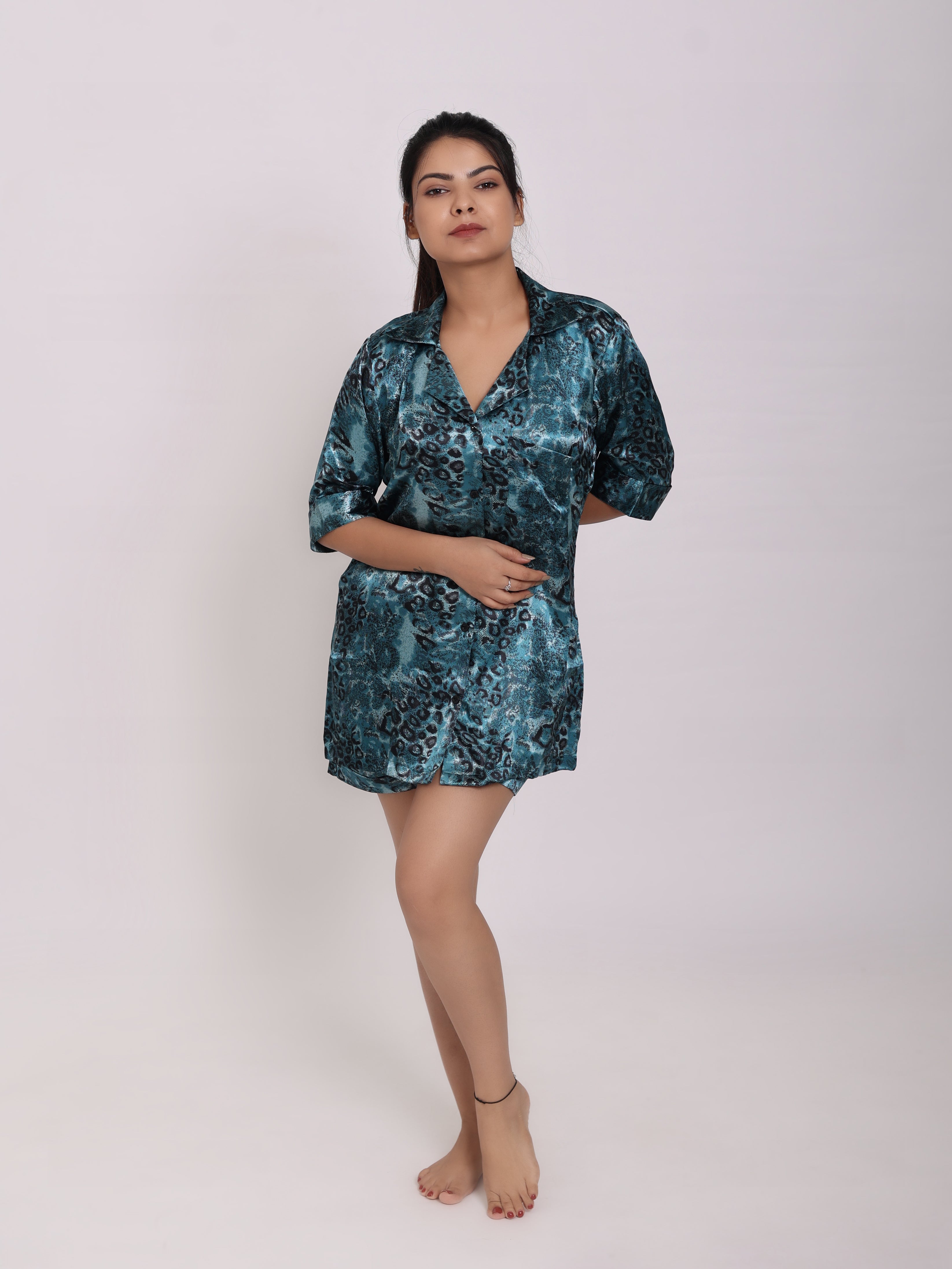 Space Green Satin Short Set