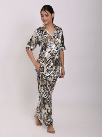 Leopard Satin Night Suit