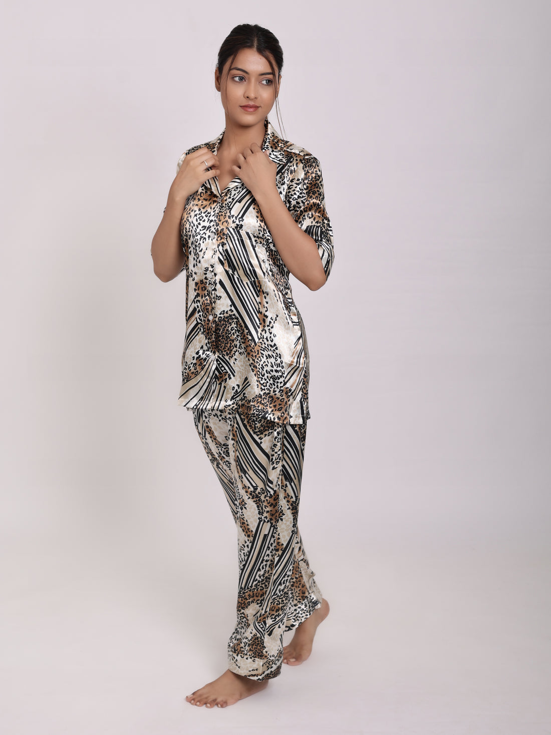 Leopard Satin Night Suit
