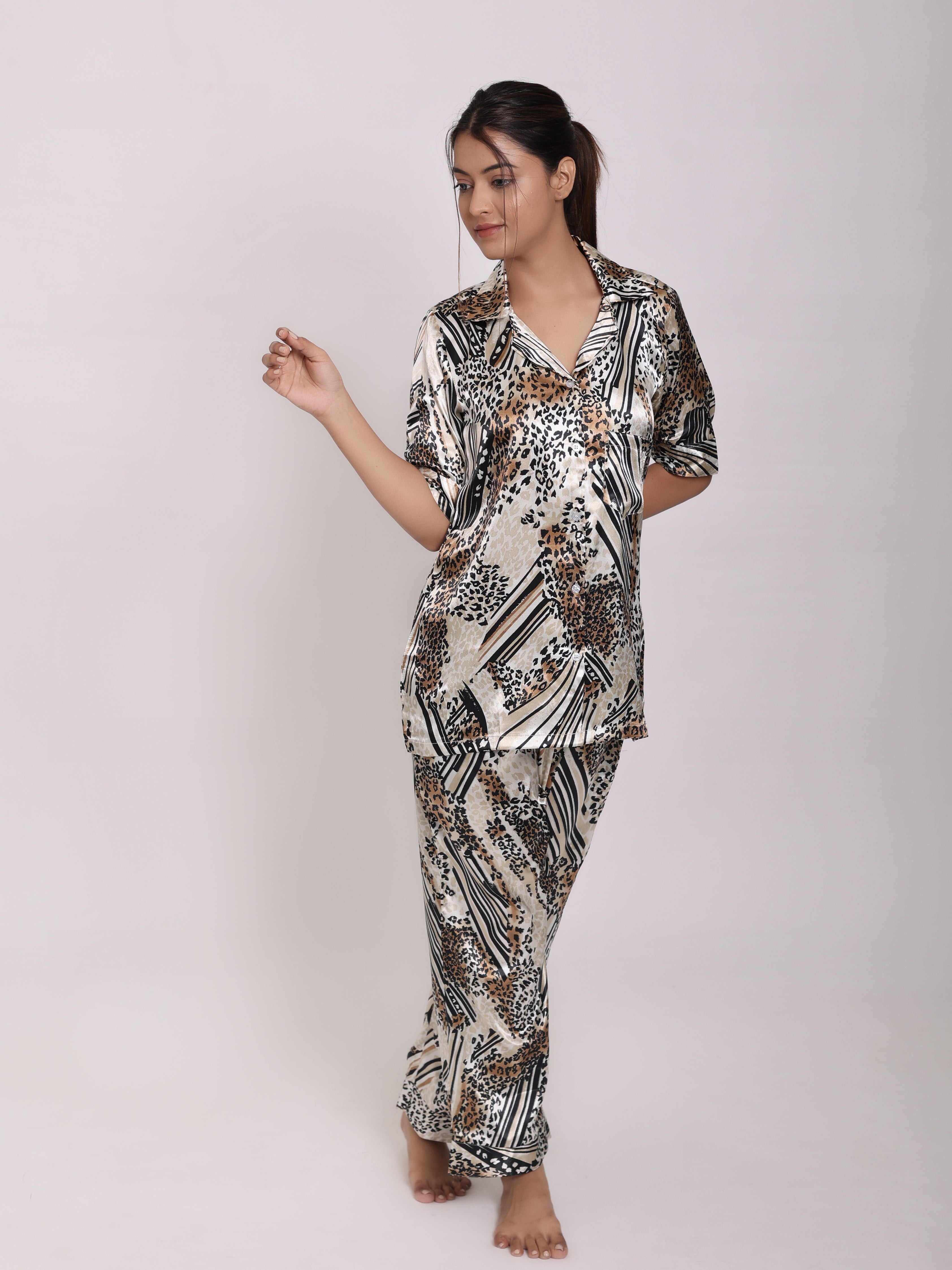 Leopard Satin Night Suit