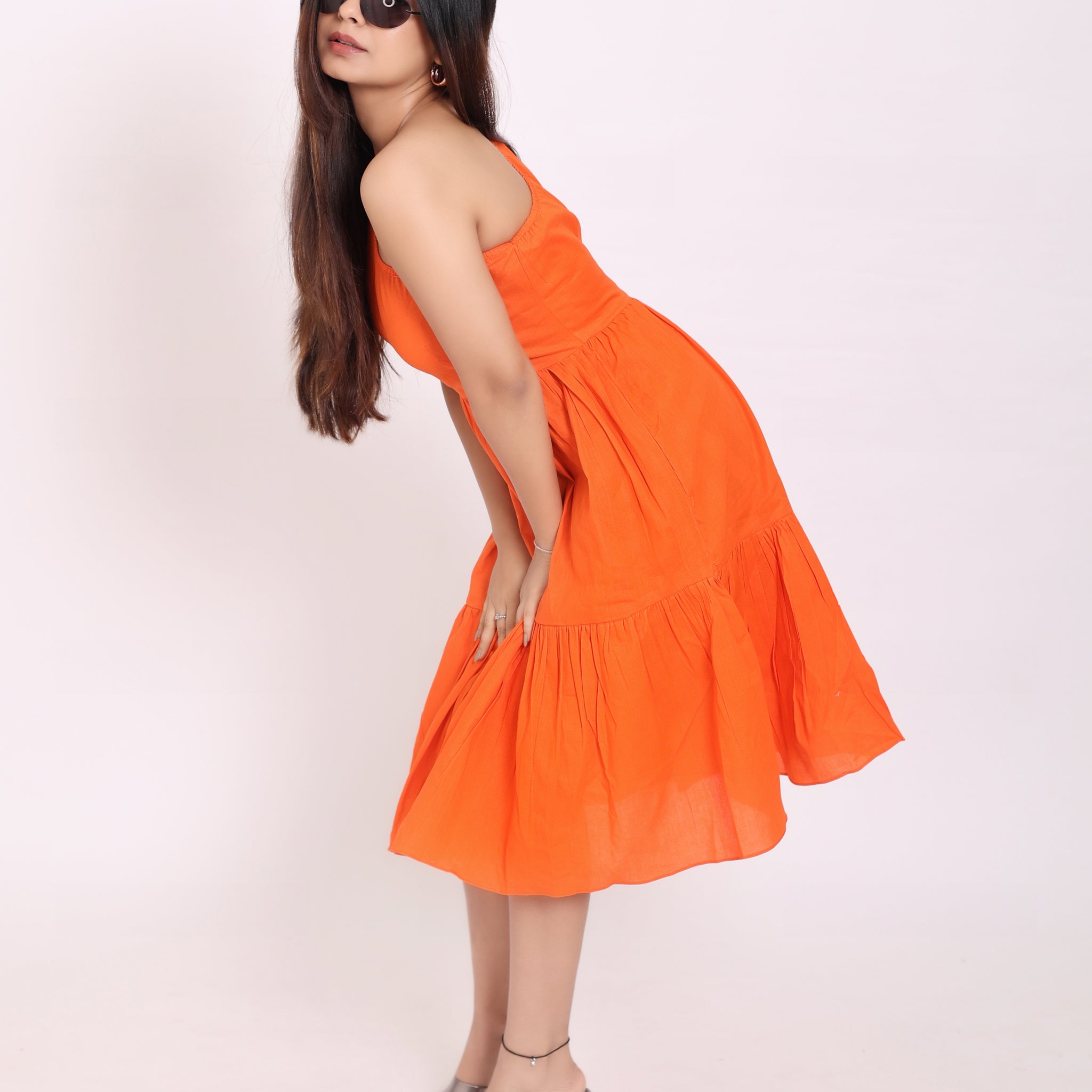 Pumpkin Orange Knee Length Dress
