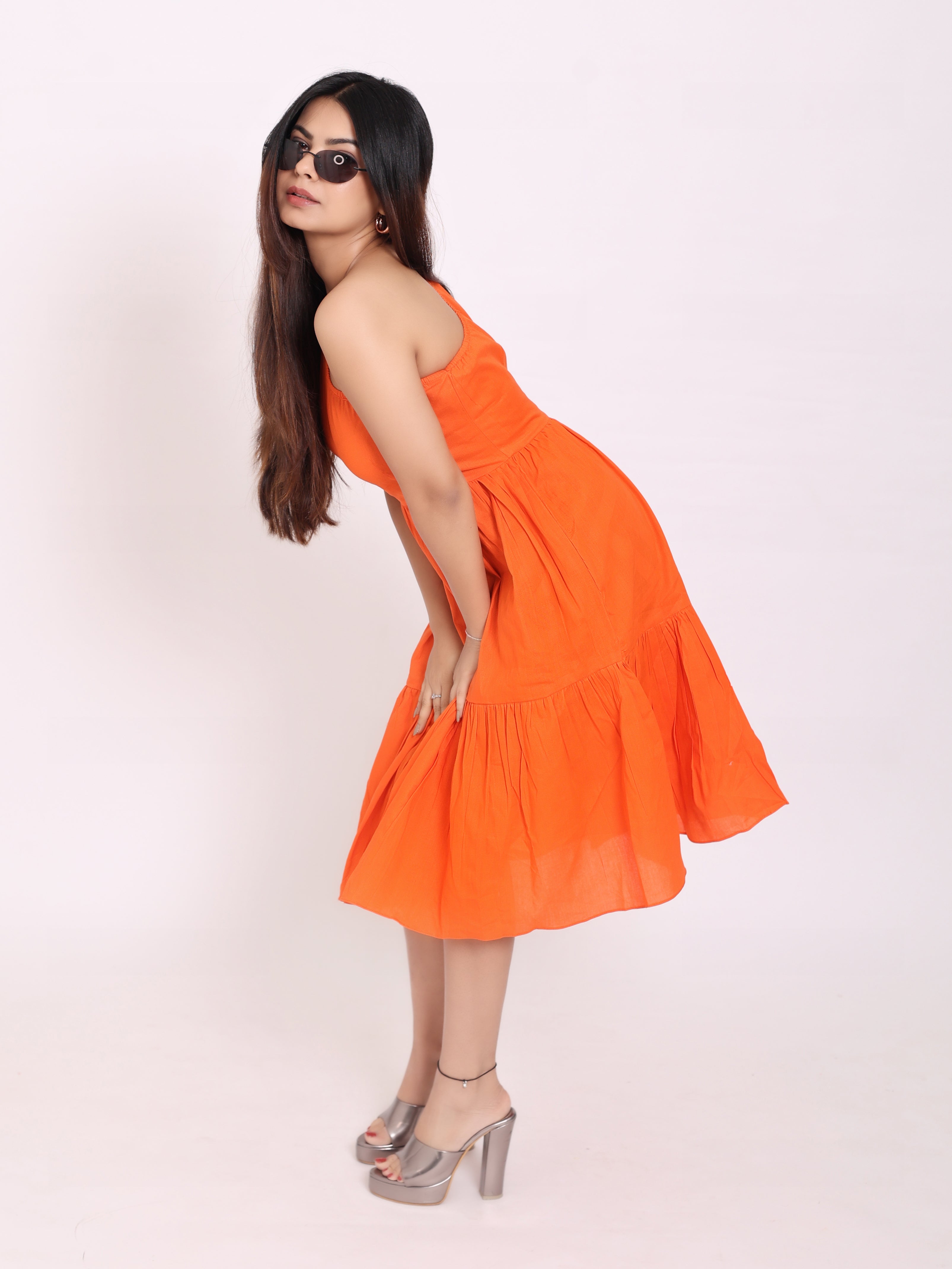 Pumpkin Orange Knee Length Dress