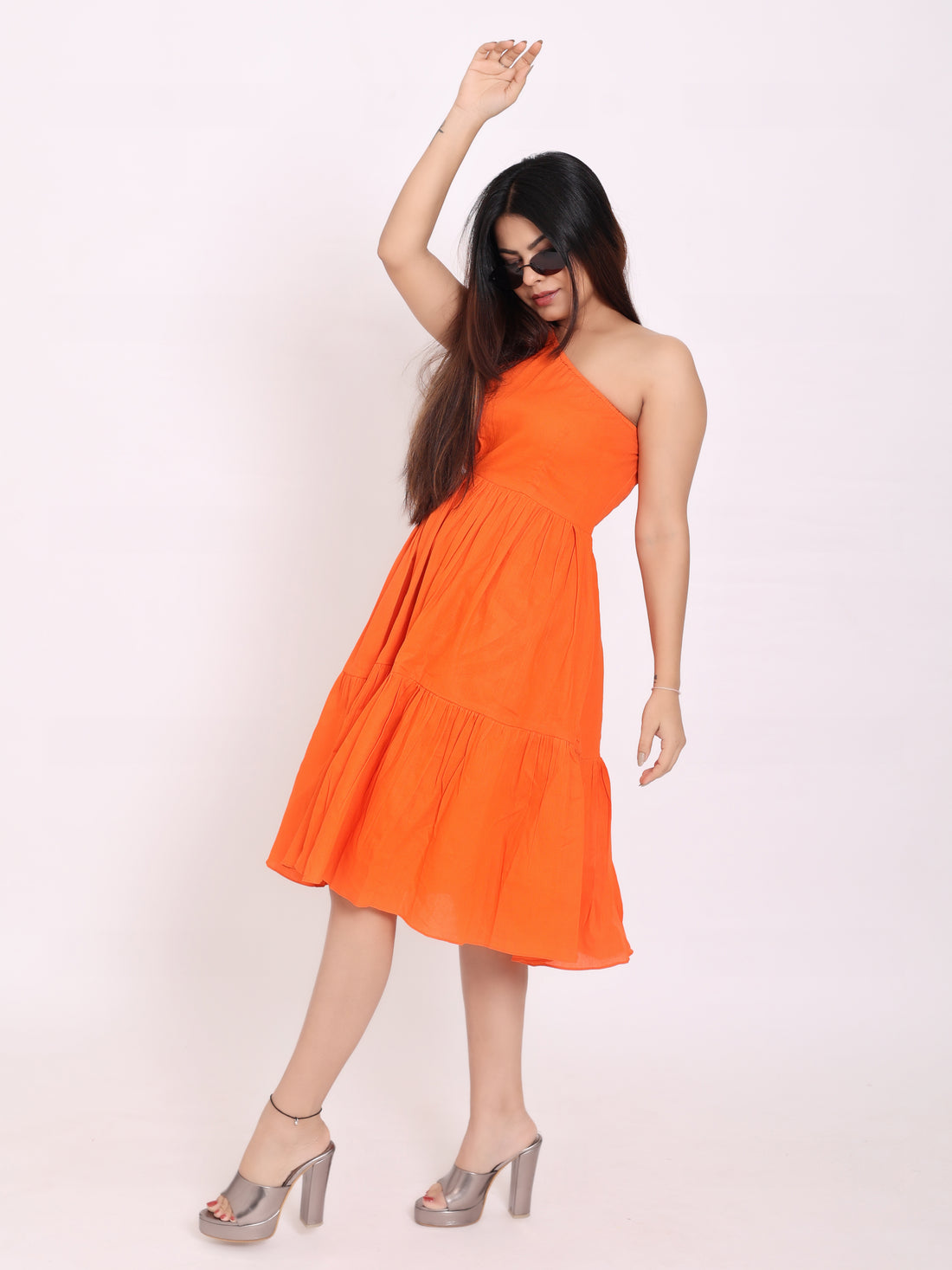 Pumpkin Orange Knee Length Dress