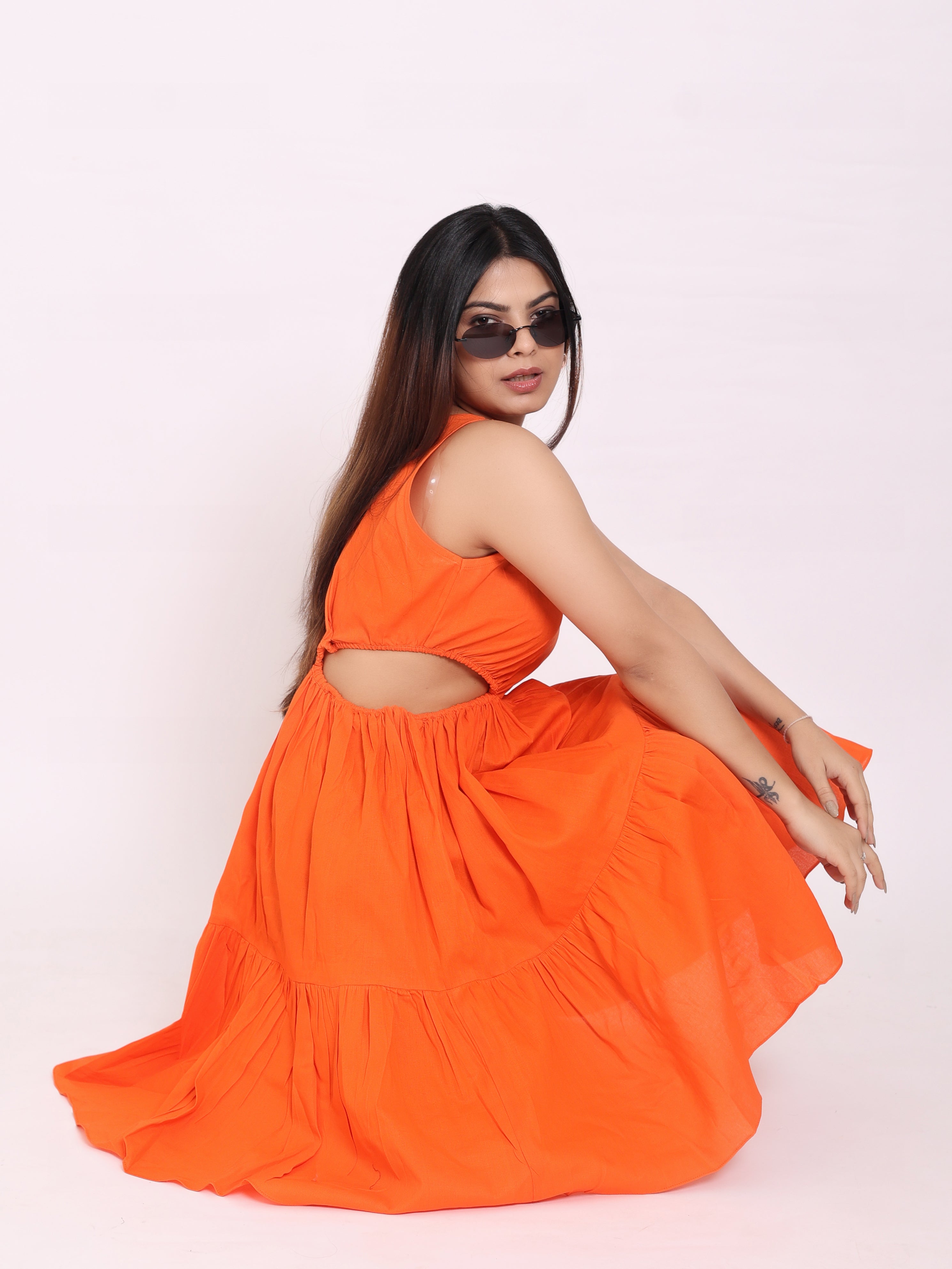 Pumpkin Orange Knee Length Dress