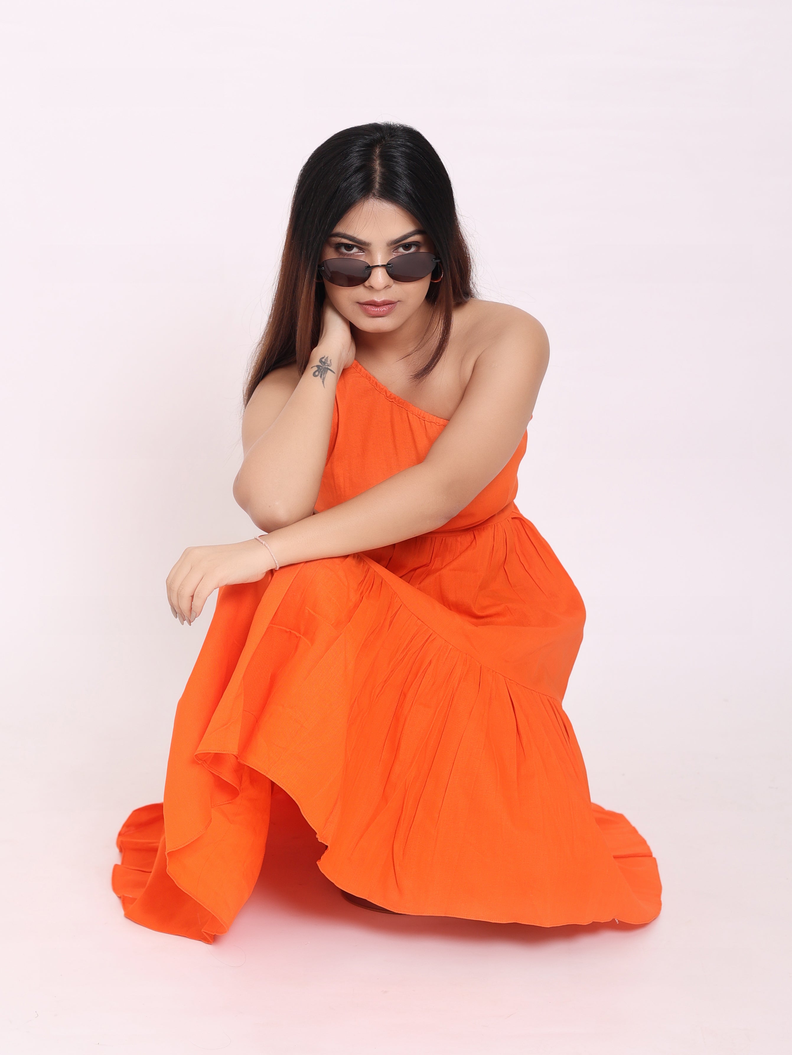 Pumpkin Orange Knee Length Dress