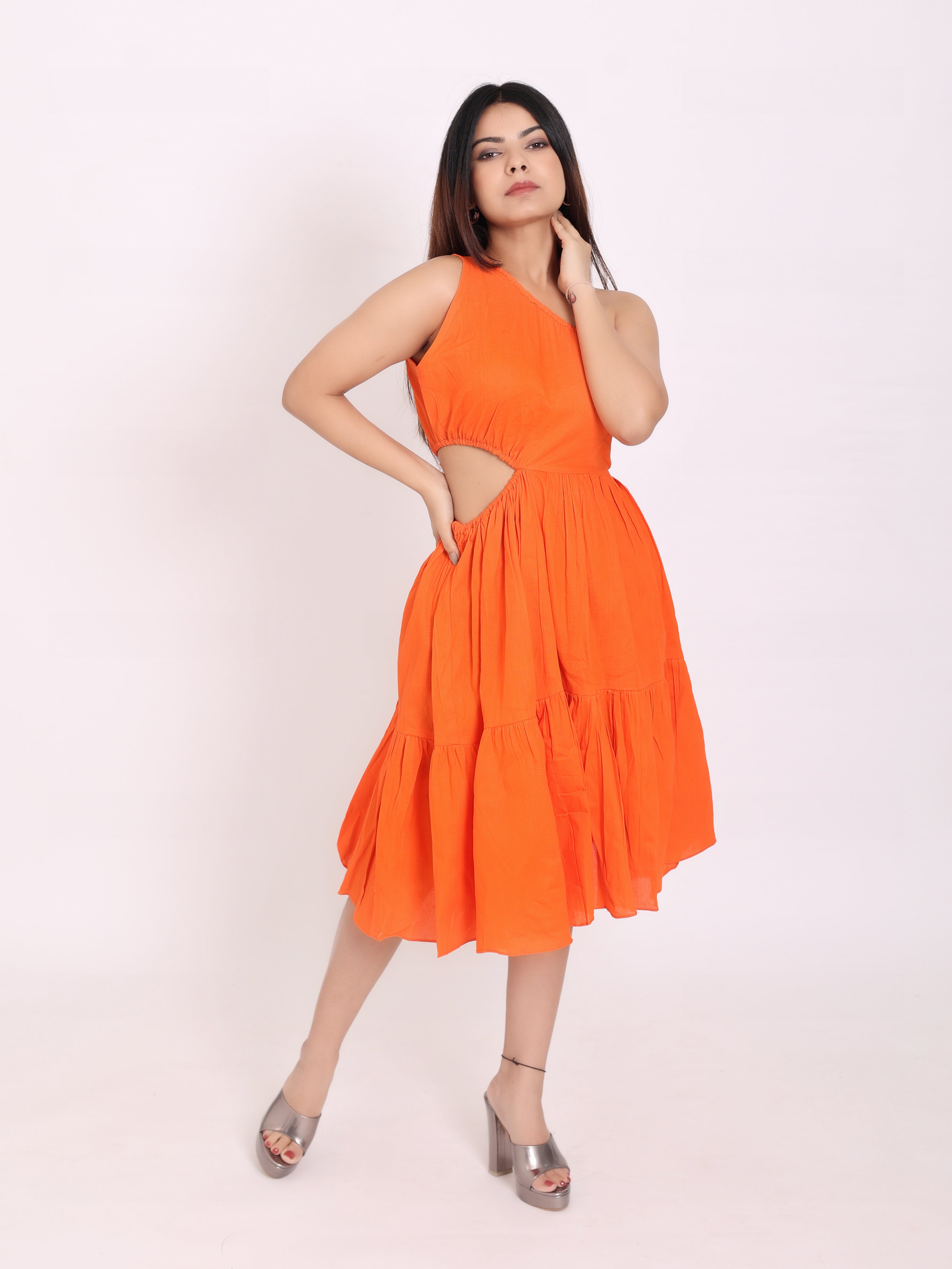 Pumpkin Orange Knee Length Dress