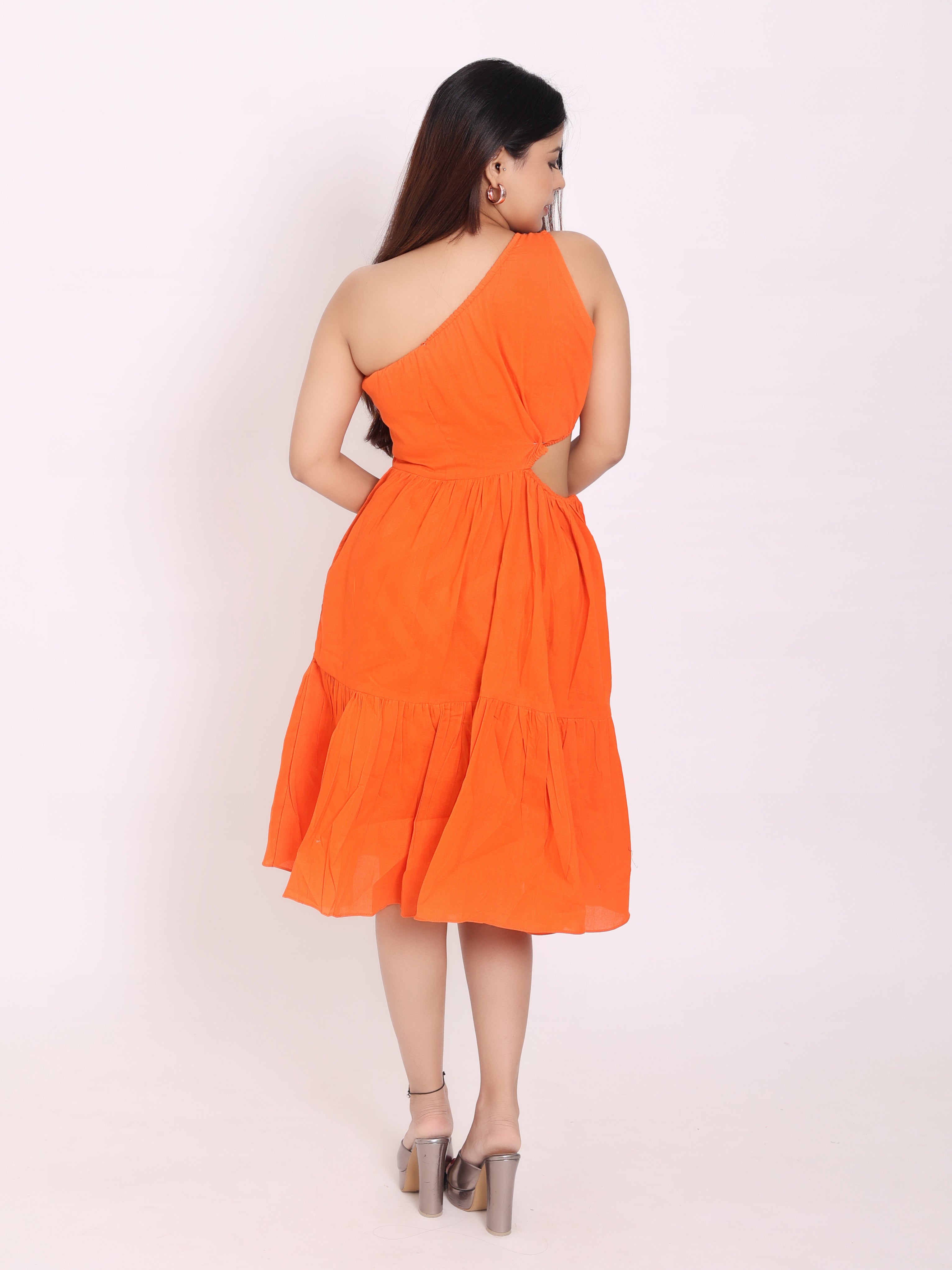 Pumpkin Orange Knee Length Dress
