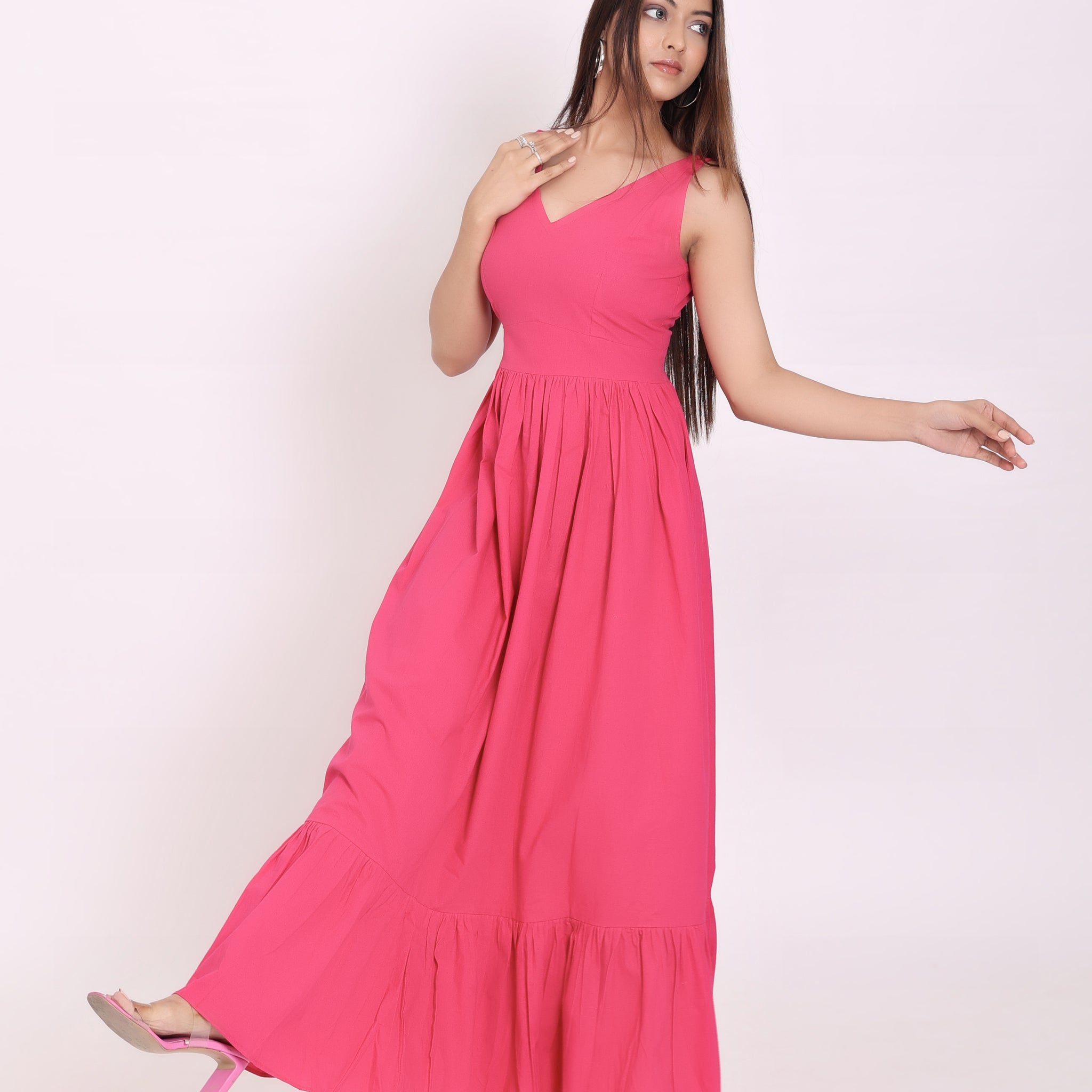 Hot Pink Flare Long Maxi Dress