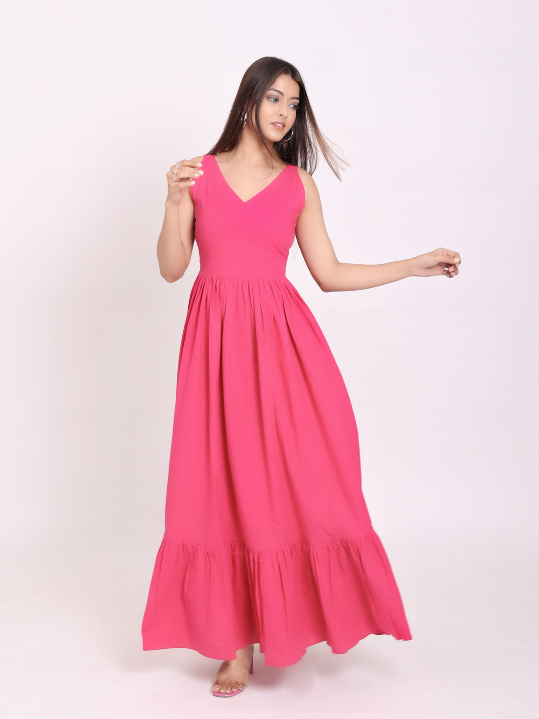 Hot Pink Flare Long Maxi Dress