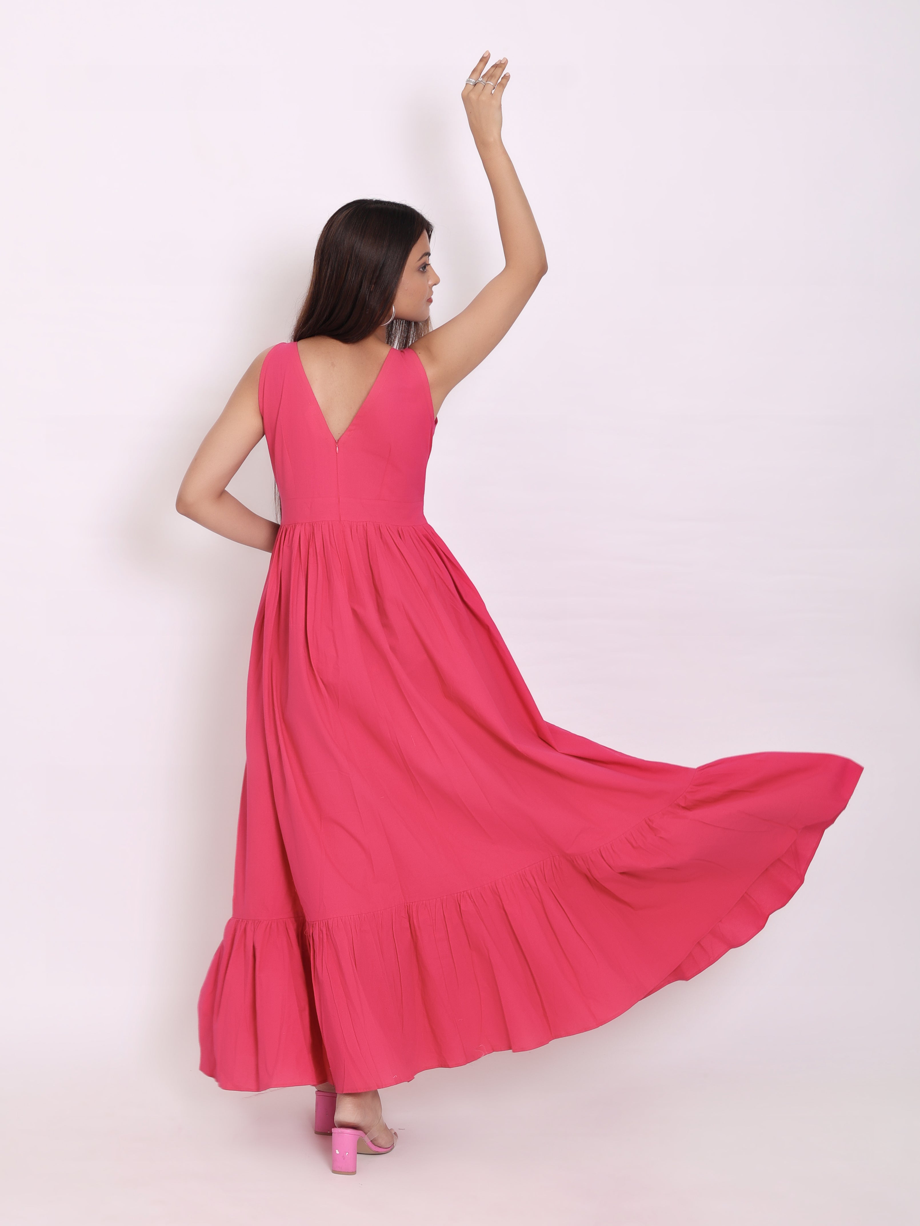 Hot Pink Flare Long Maxi Dress