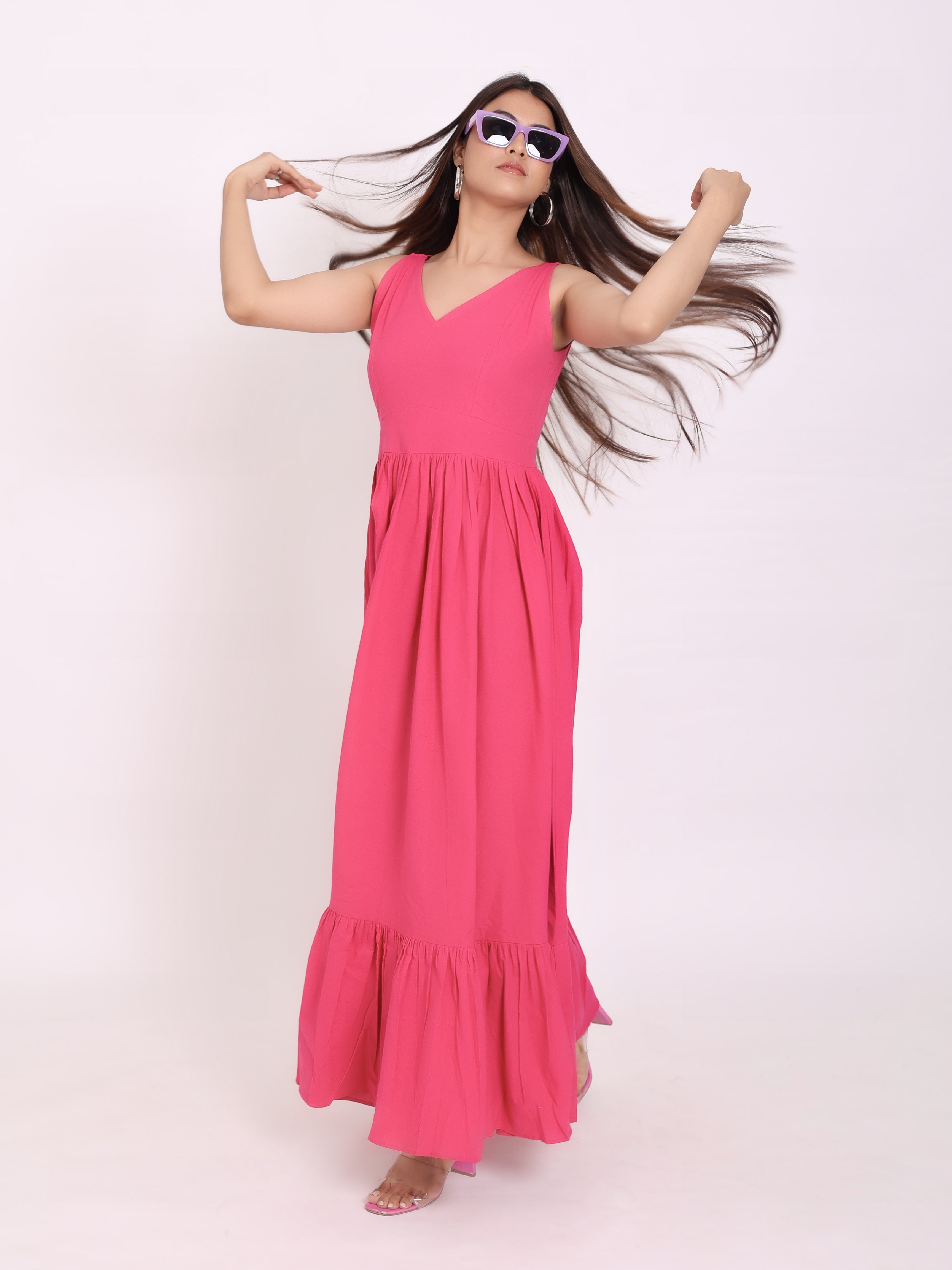 Hot Pink Flare Long Maxi Dress