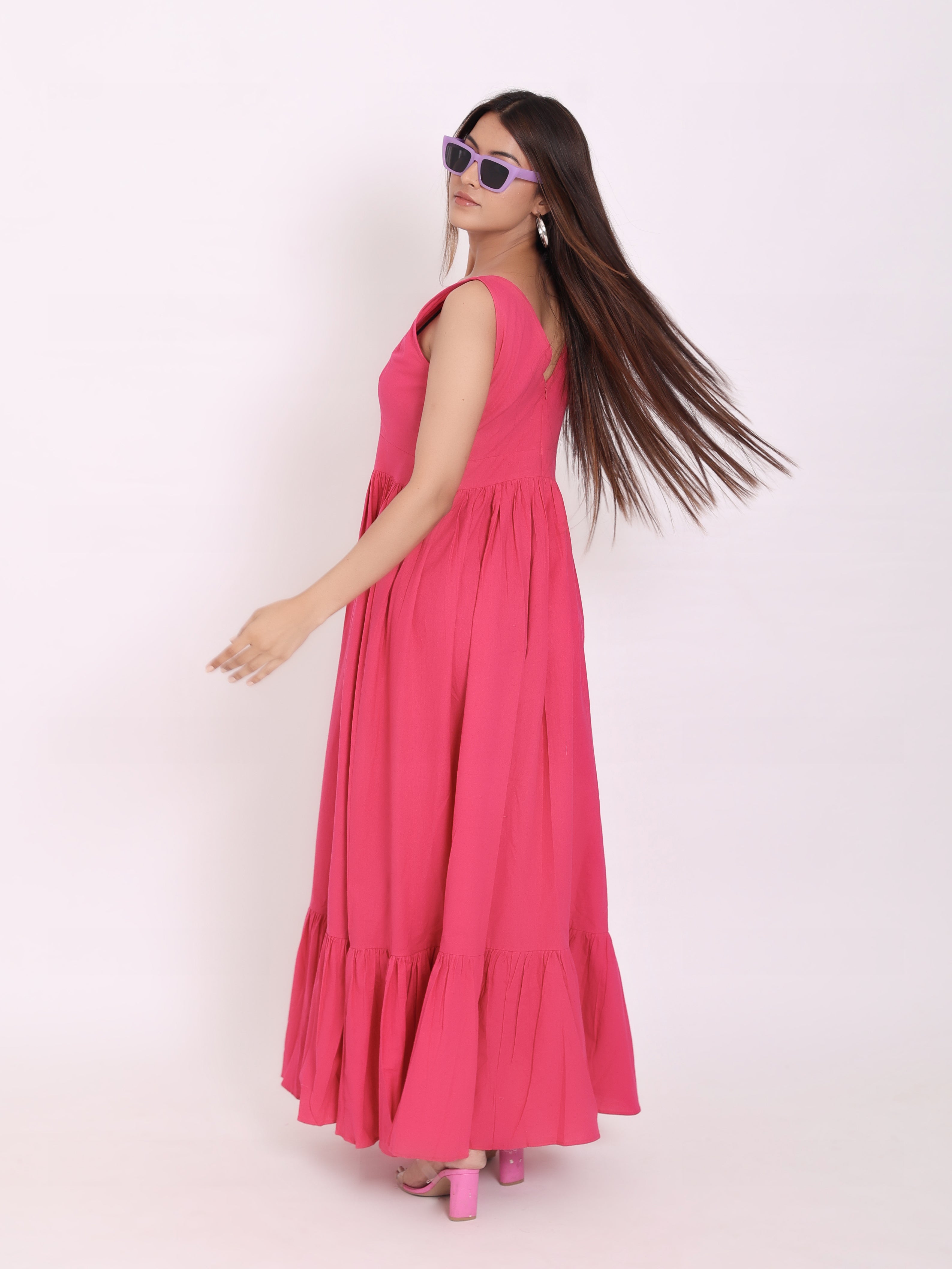 Hot Pink Flare Long Maxi Dress