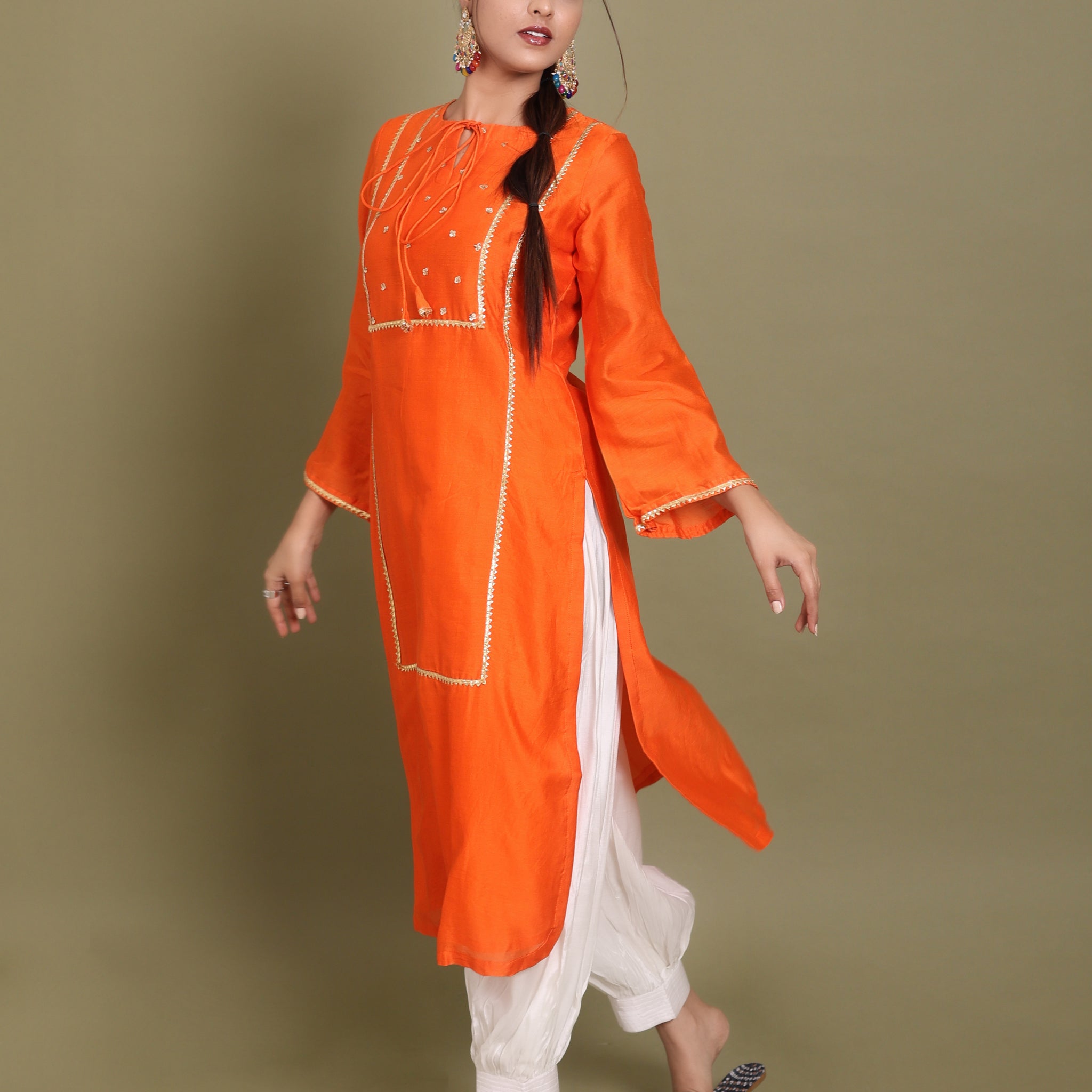 Vibrant Orange Pure Chanderi Kurta Set