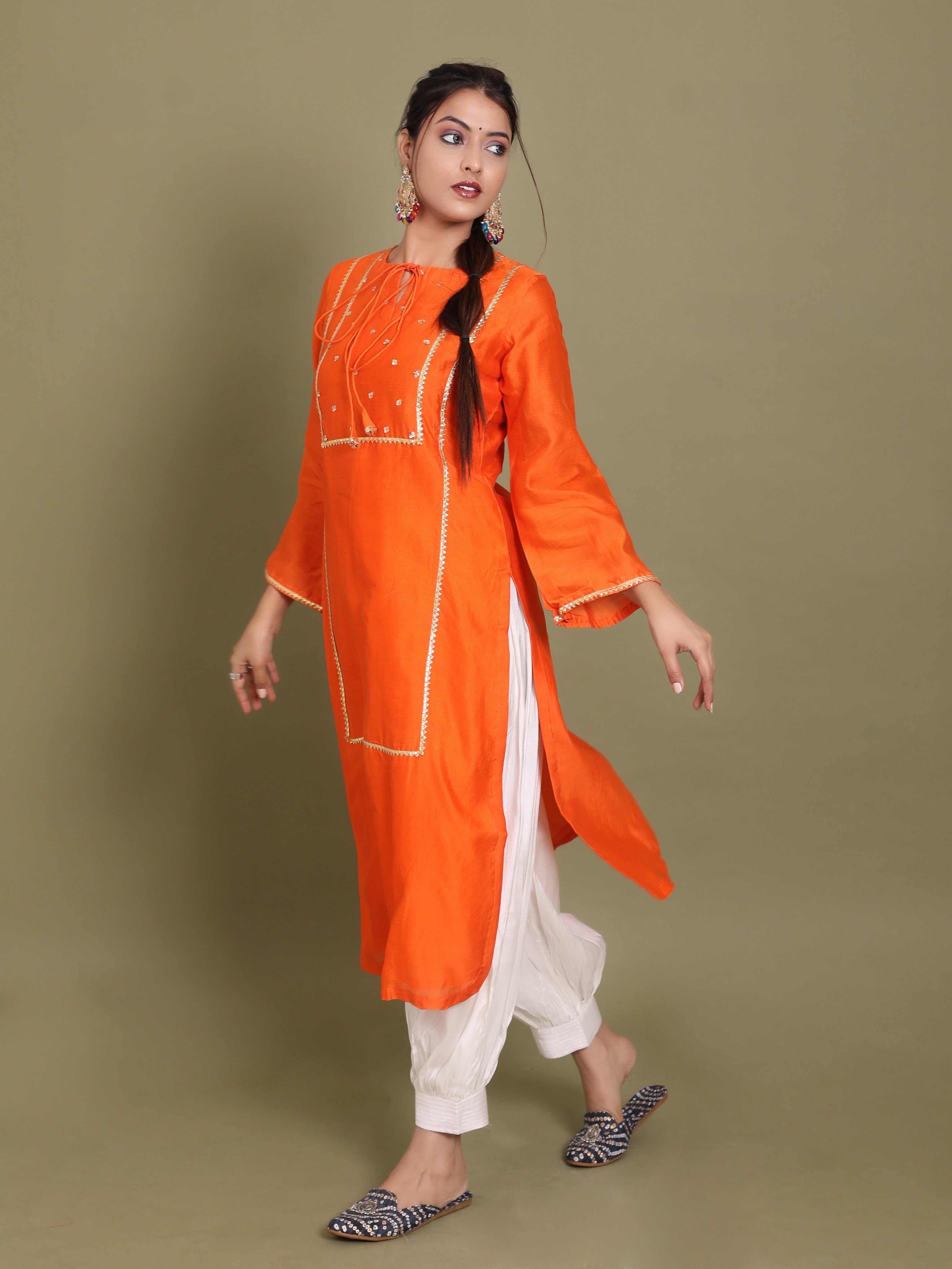 Vibrant Orange Pure Chanderi Kurta Set