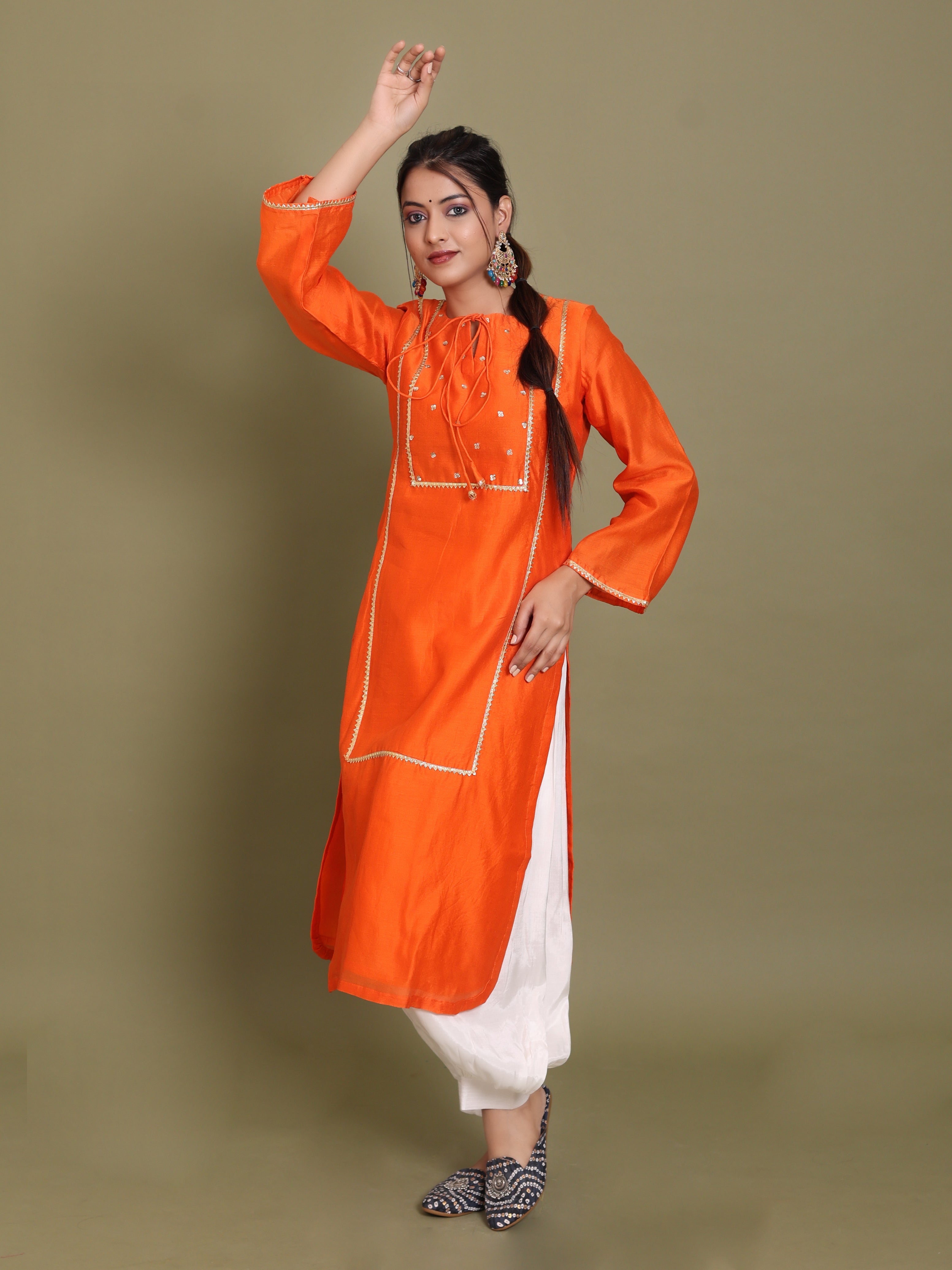 Vibrant Orange Pure Chanderi Kurta Set