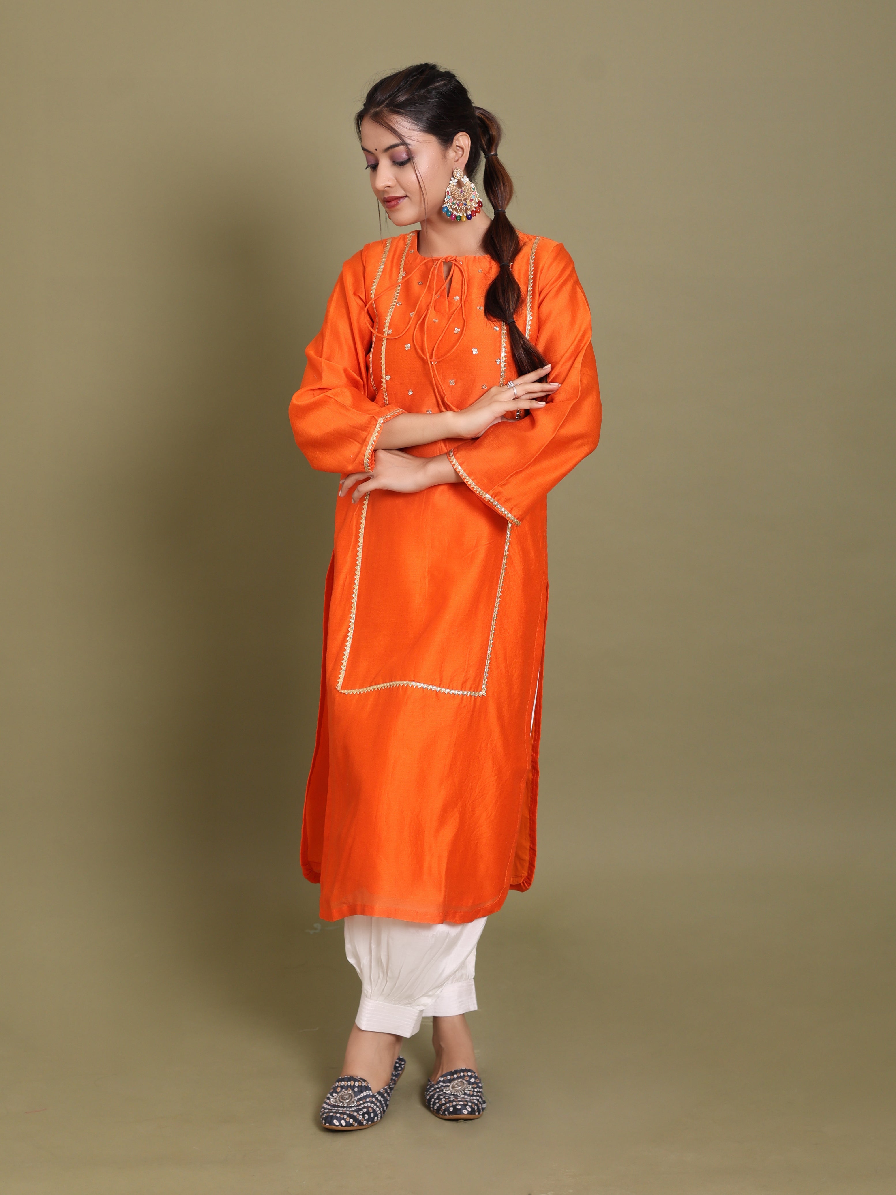 Vibrant Orange Pure Chanderi Kurta Set