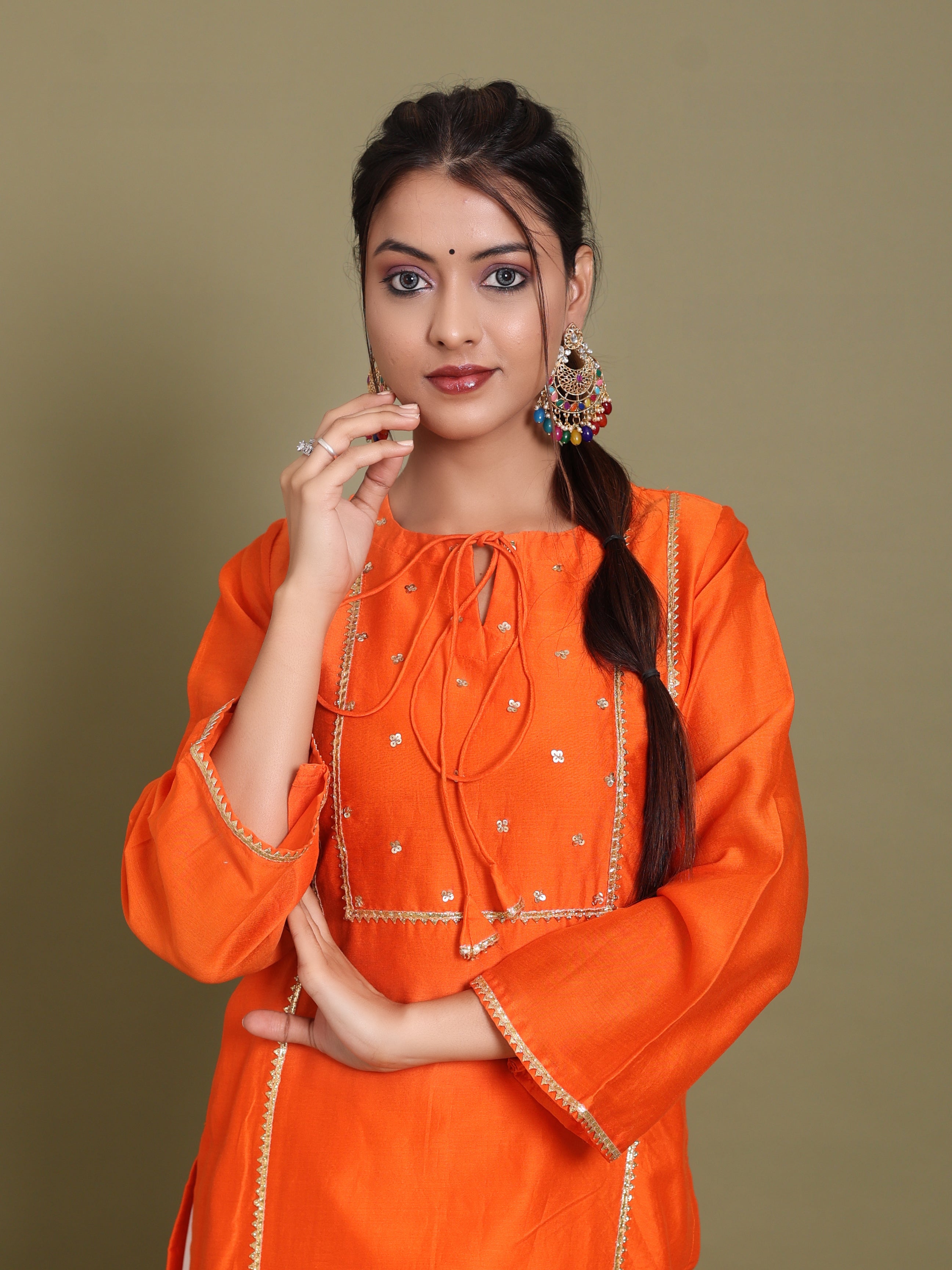 Vibrant Orange Pure Chanderi Kurta Set