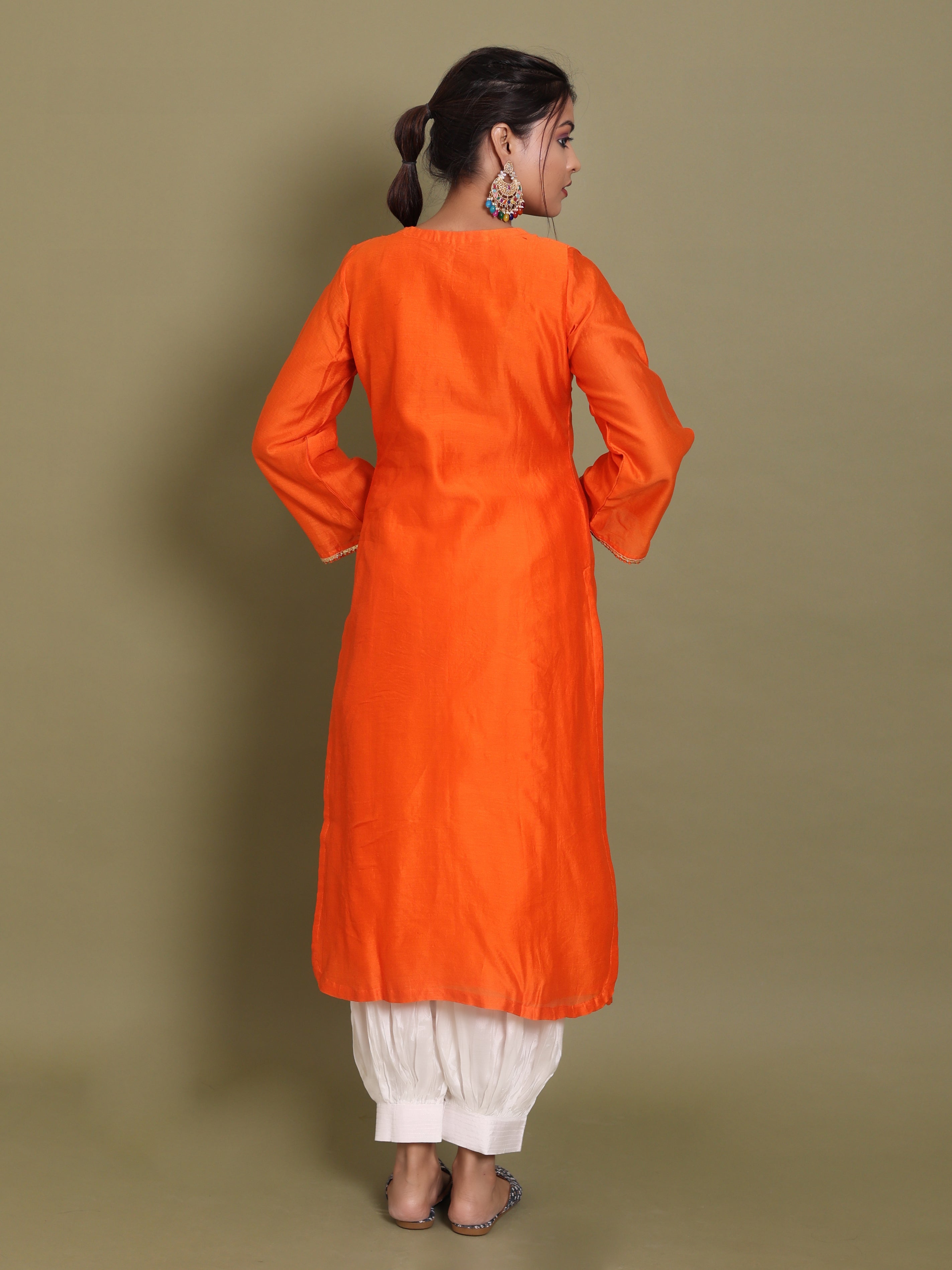 Vibrant Orange Pure Chanderi Kurta Set