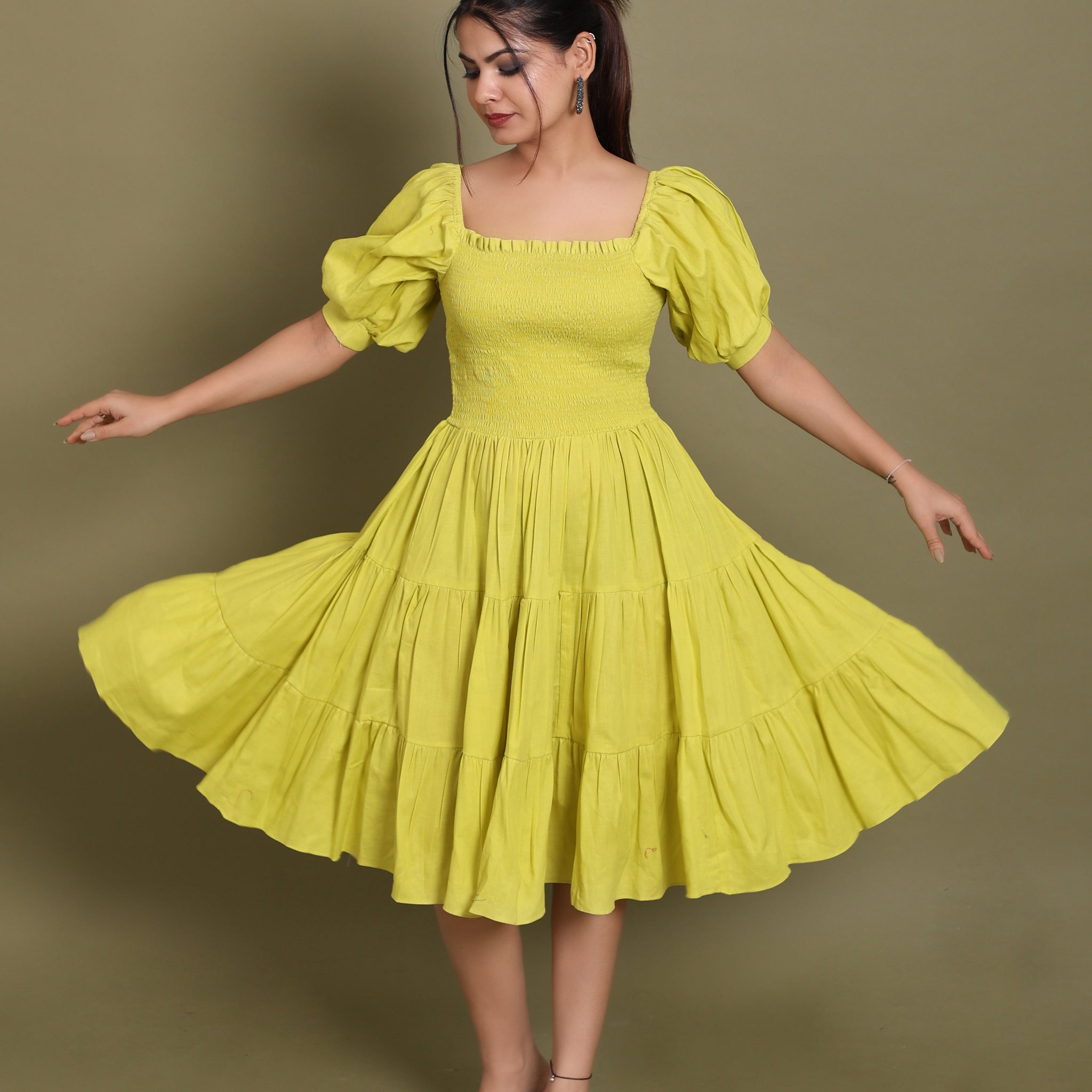 Neon Knee Length Tiered Dress