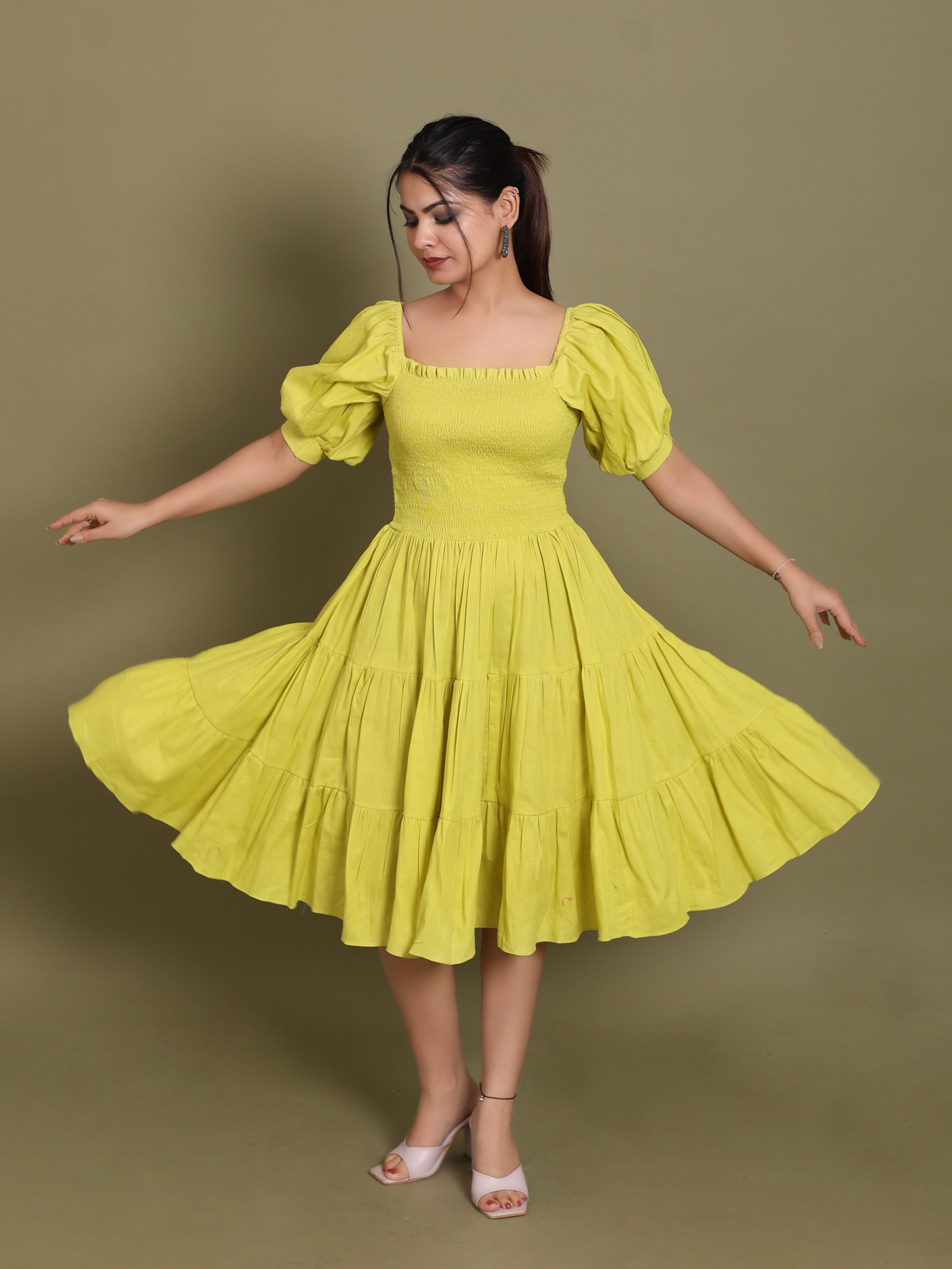 Neon Knee Length Tiered Dress