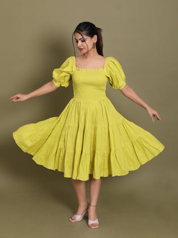 Neon Knee Length Tiered Dress