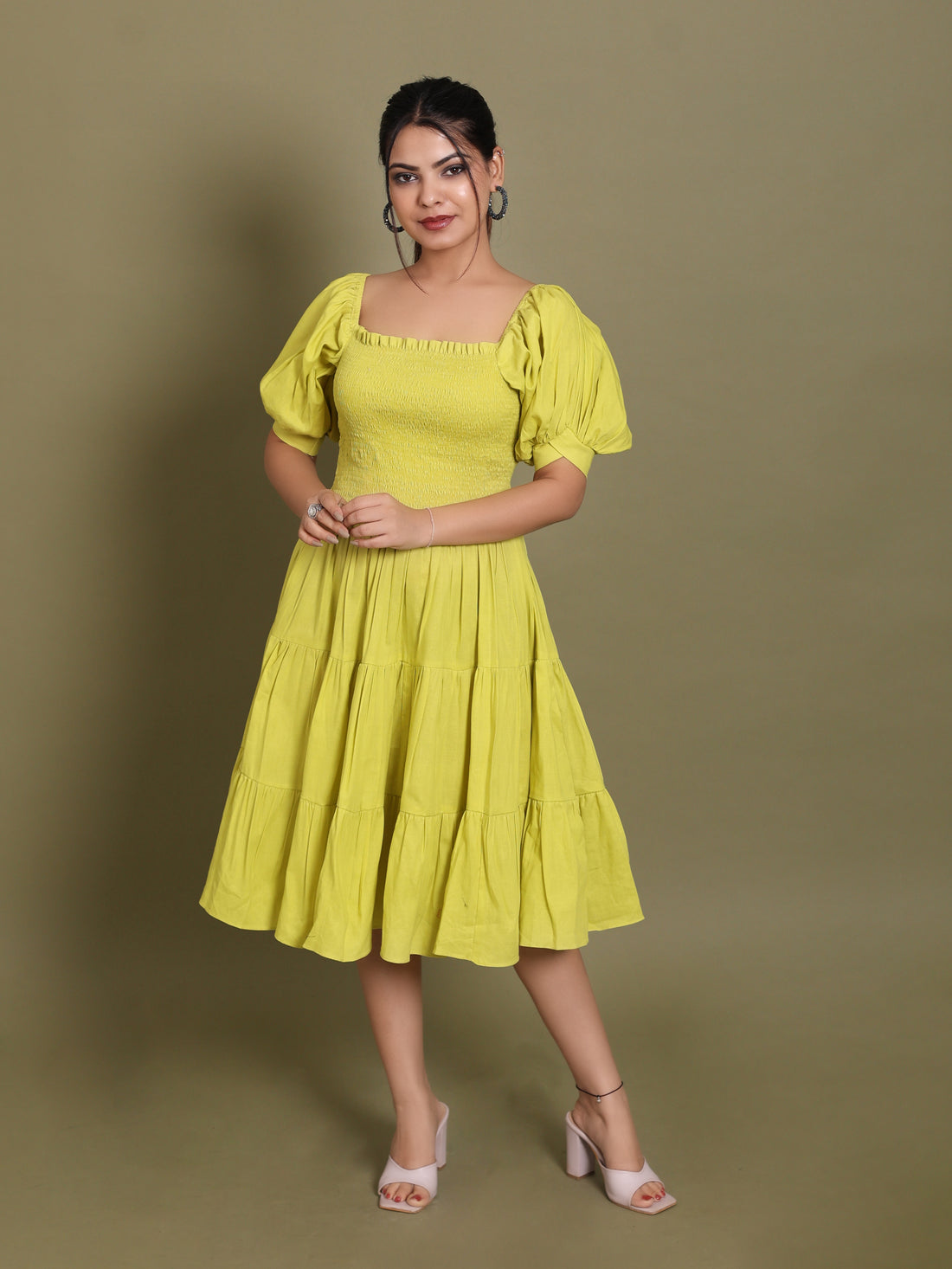Neon Knee Length Tiered Dress