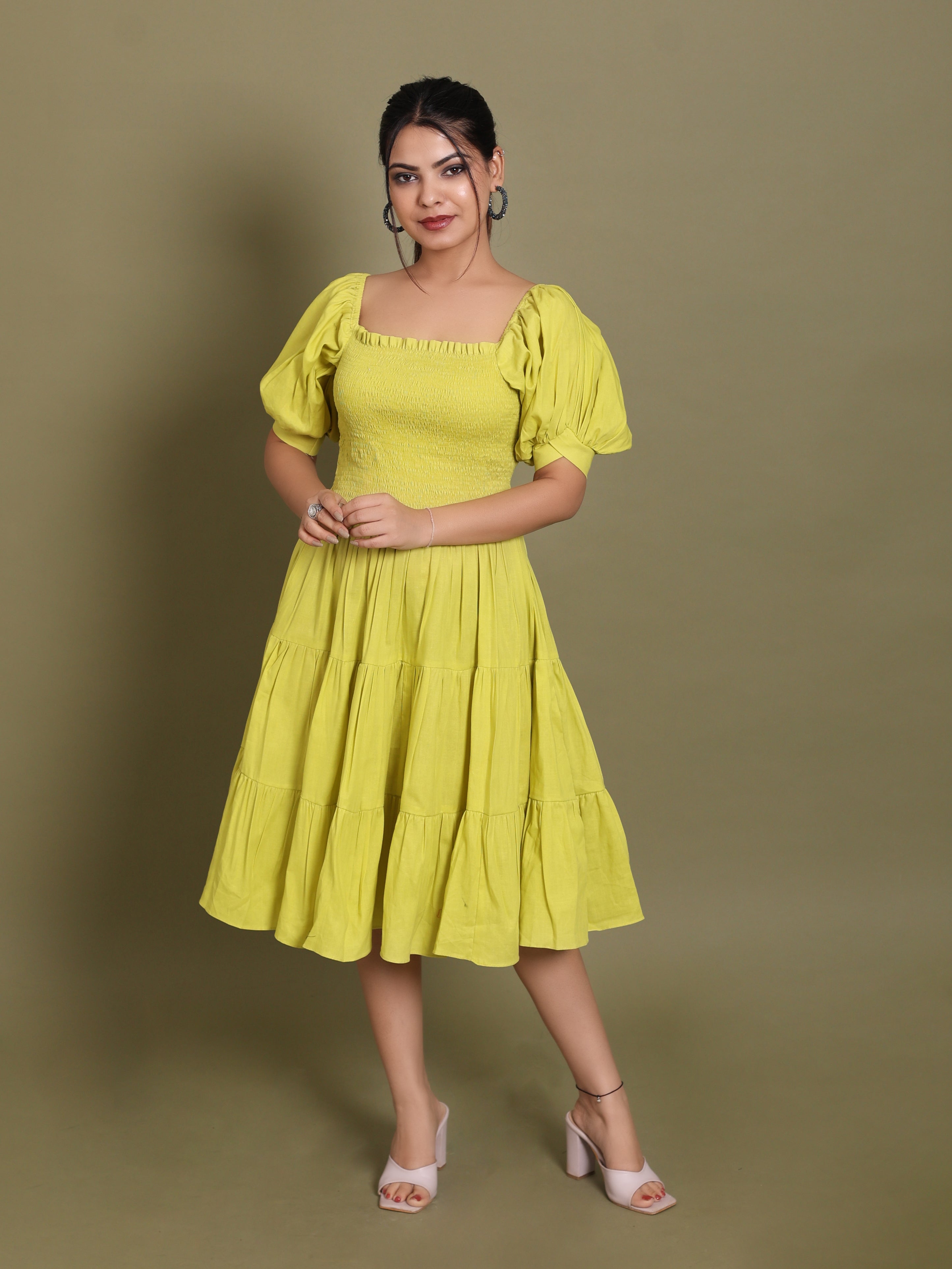 Neon Knee Length Tiered Dress