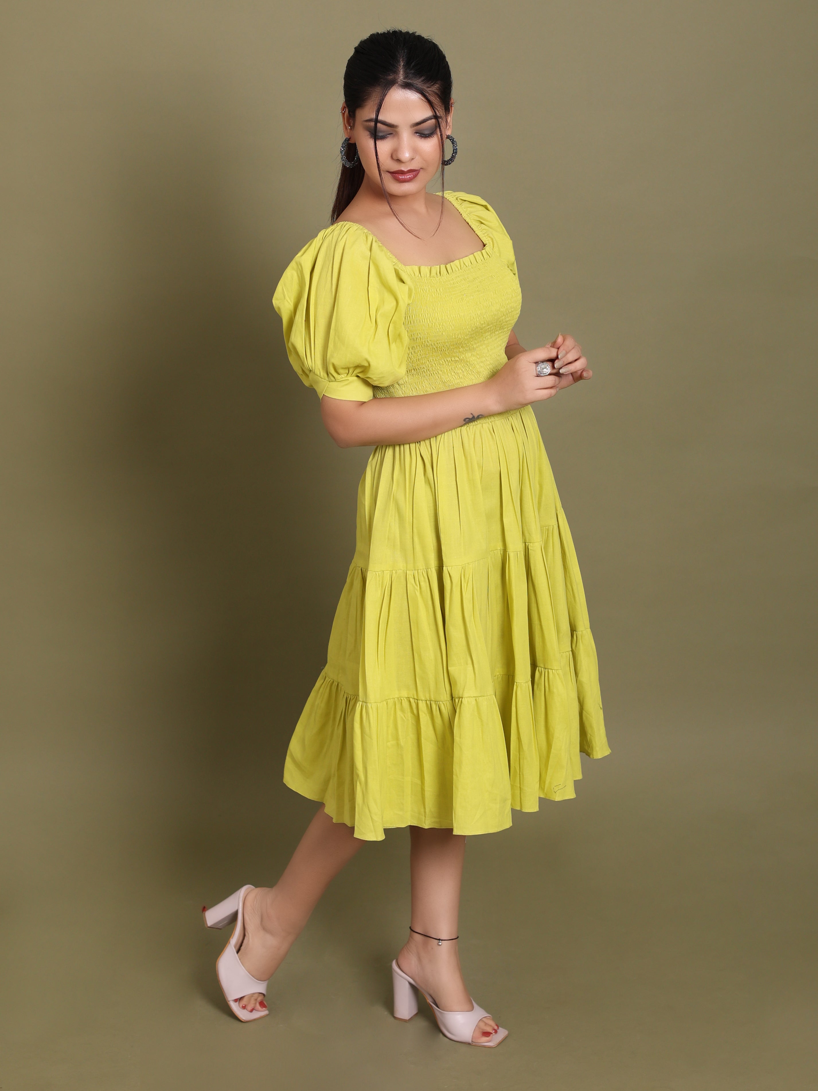 Neon Knee Length Tiered Dress