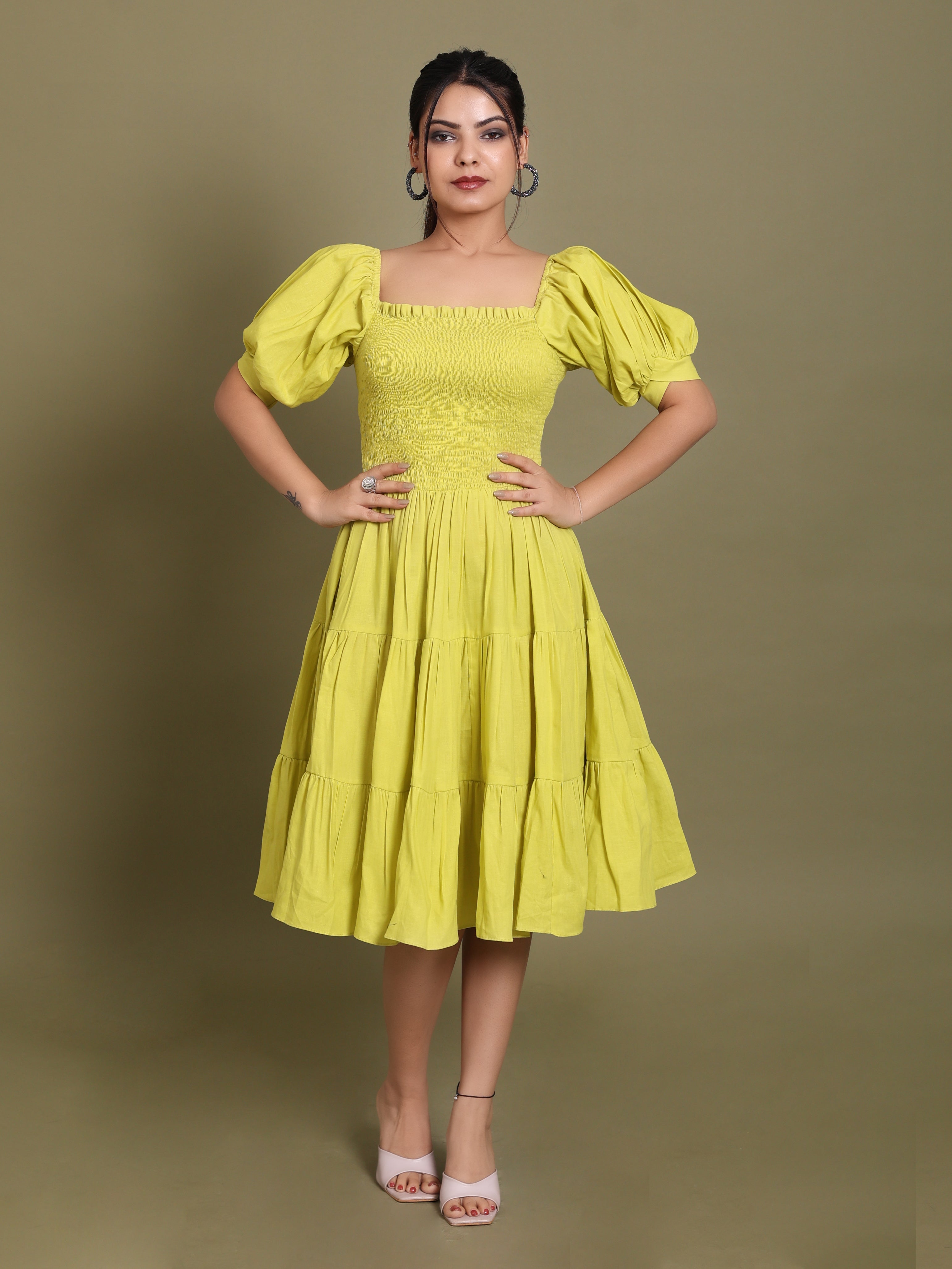 Neon Knee Length Tiered Dress
